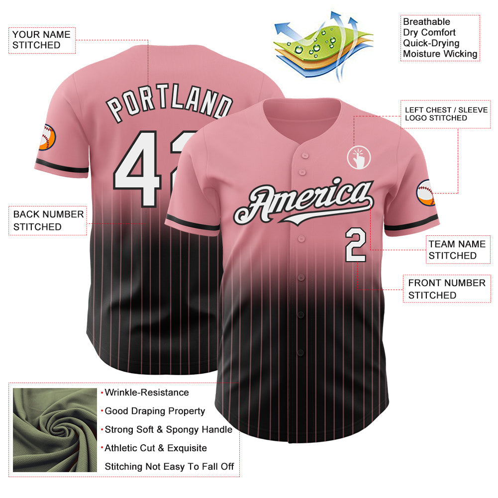 Custom Medium Pink Pinstripe White-Black Authentic Fade Fashion Baseball Jersey baseball jersey product view 4