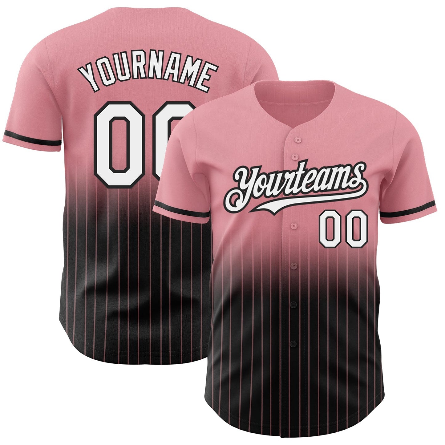 Custom Medium Pink Pinstripe White-Black Authentic Fade Fashion Baseball Jersey baseball jersey product view 1
