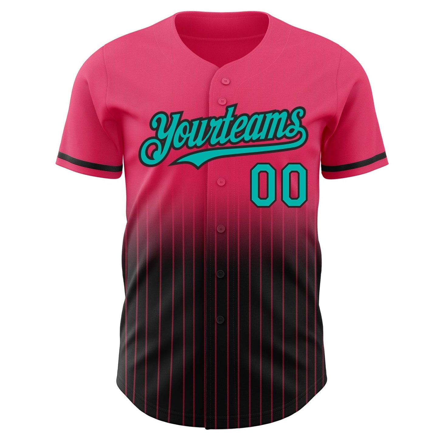 Custom Neon Pink Pinstripe Aqua-Black Authentic Fade Fashion Baseball Jersey baseball jersey product view 3