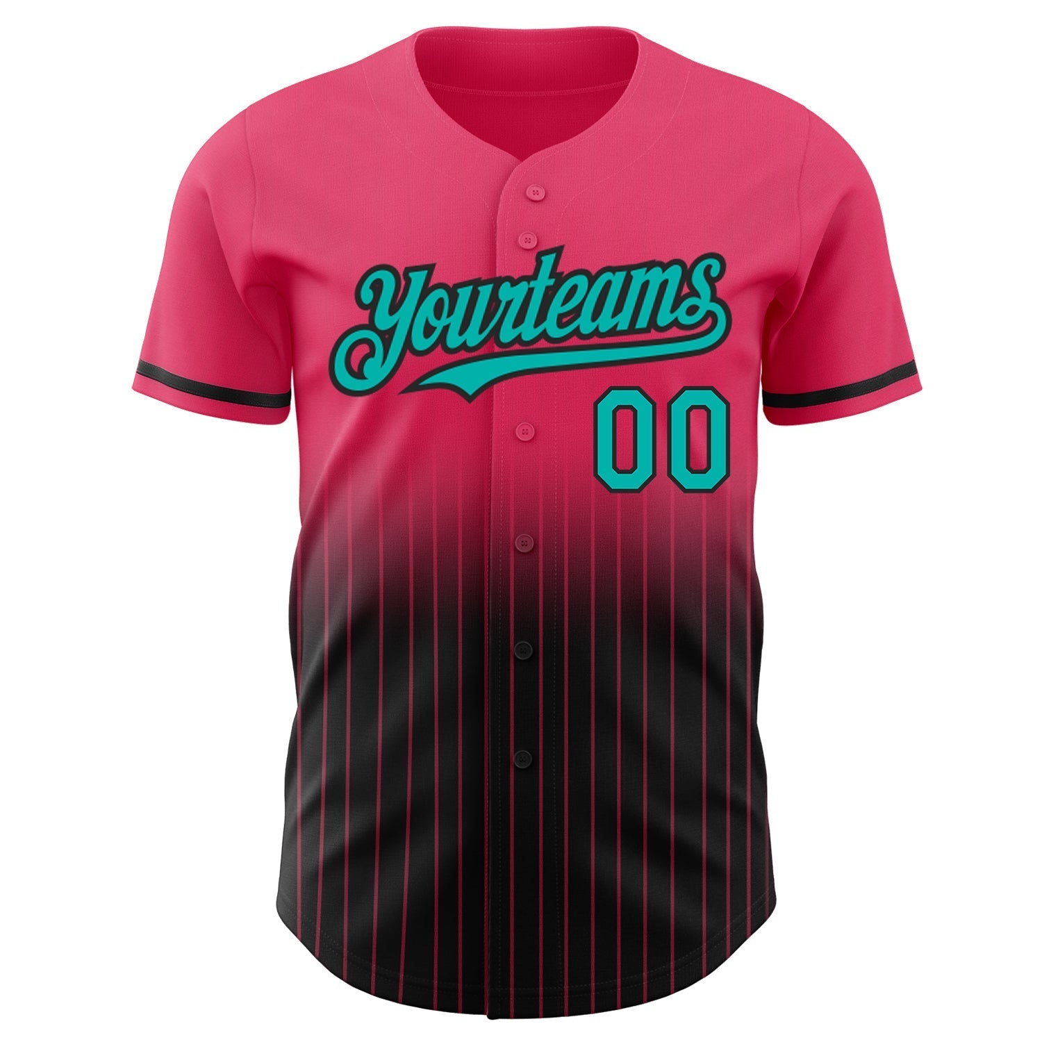 Custom Neon Pink Pinstripe Aqua-Black Authentic Fade Fashion Baseball Jersey baseball jersey product view 3