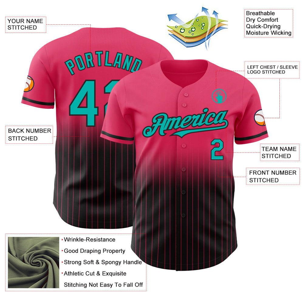 Custom Neon Pink Pinstripe Aqua-Black Authentic Fade Fashion Baseball Jersey baseball jersey product view 4