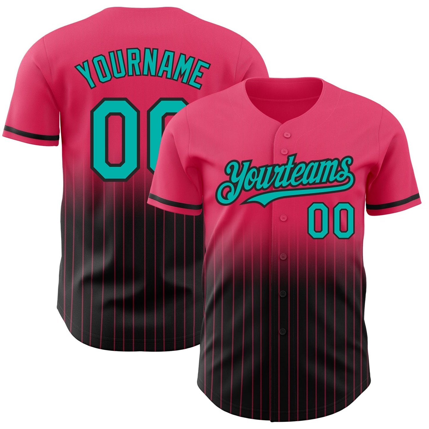 Custom Neon Pink Pinstripe Aqua-Black Authentic Fade Fashion Baseball Jersey baseball jersey product view 1