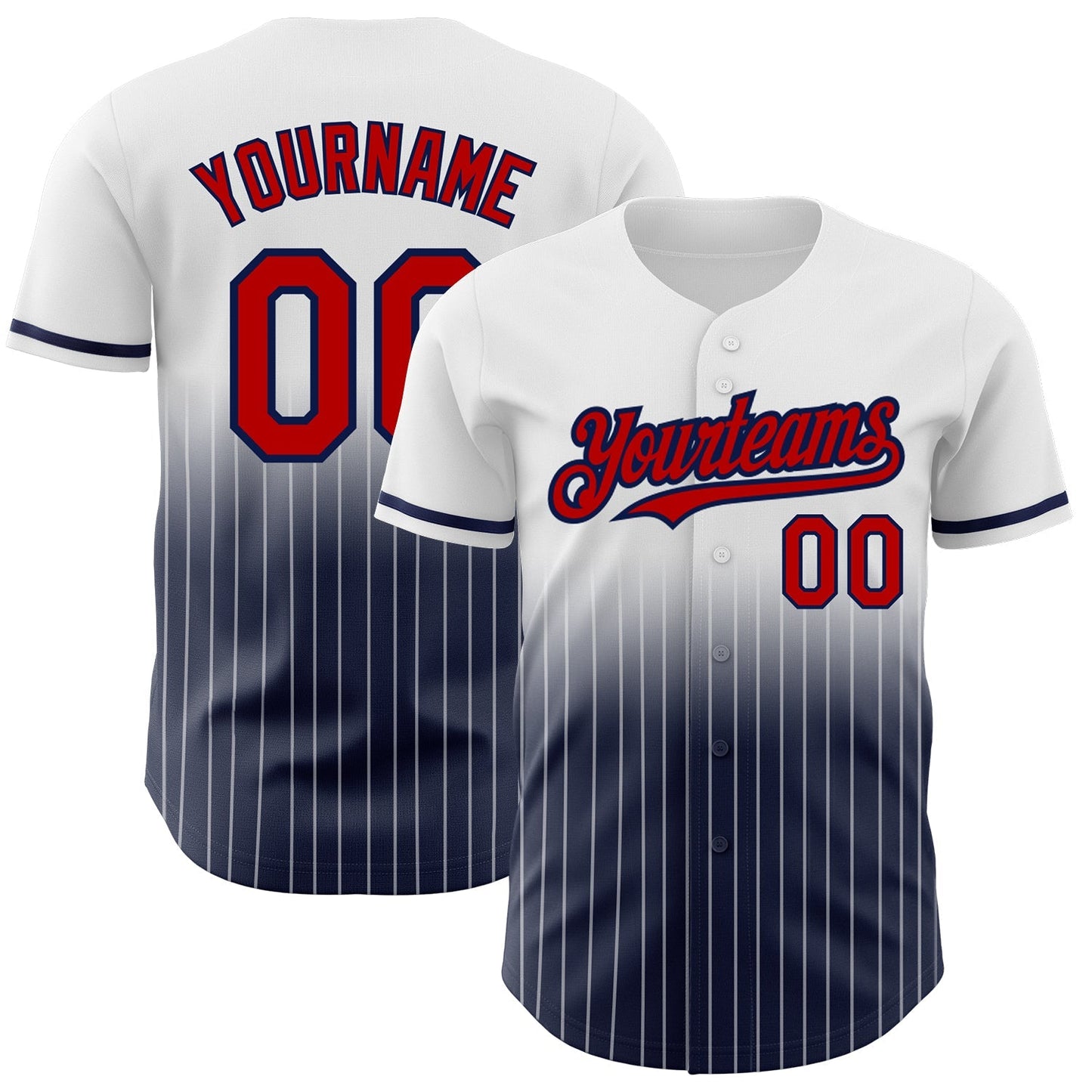 Custom White Pinstripe Red-Navy Authentic Fade Fashion Baseball Jersey baseball jersey product view 1