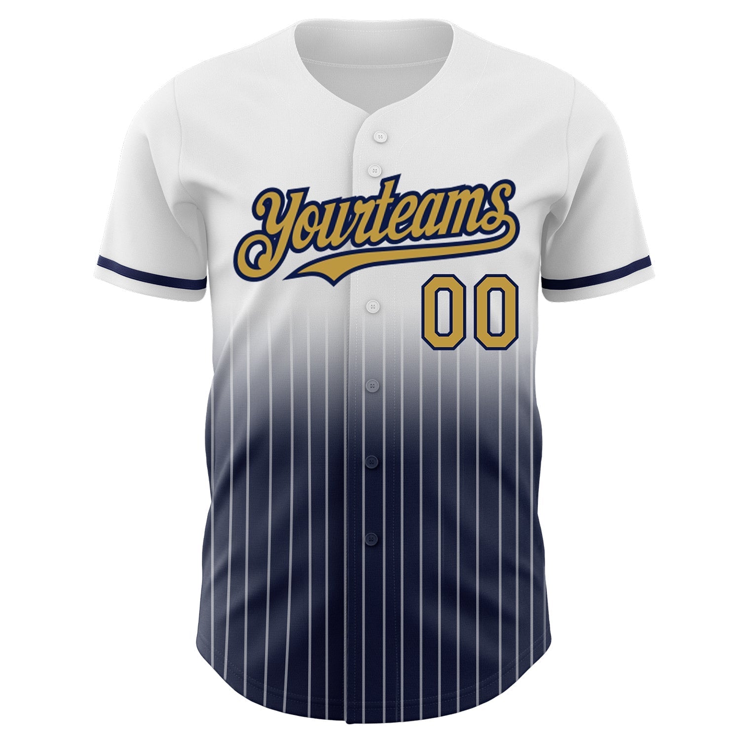 Custom White Pinstripe Old Gold-Navy Authentic Fade Fashion Baseball Jersey baseball jersey product view 3