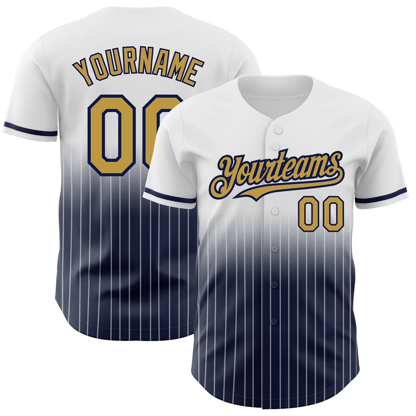 Custom White Pinstripe Old Gold-Navy Authentic Fade Fashion Baseball Jersey baseball jersey product view 1