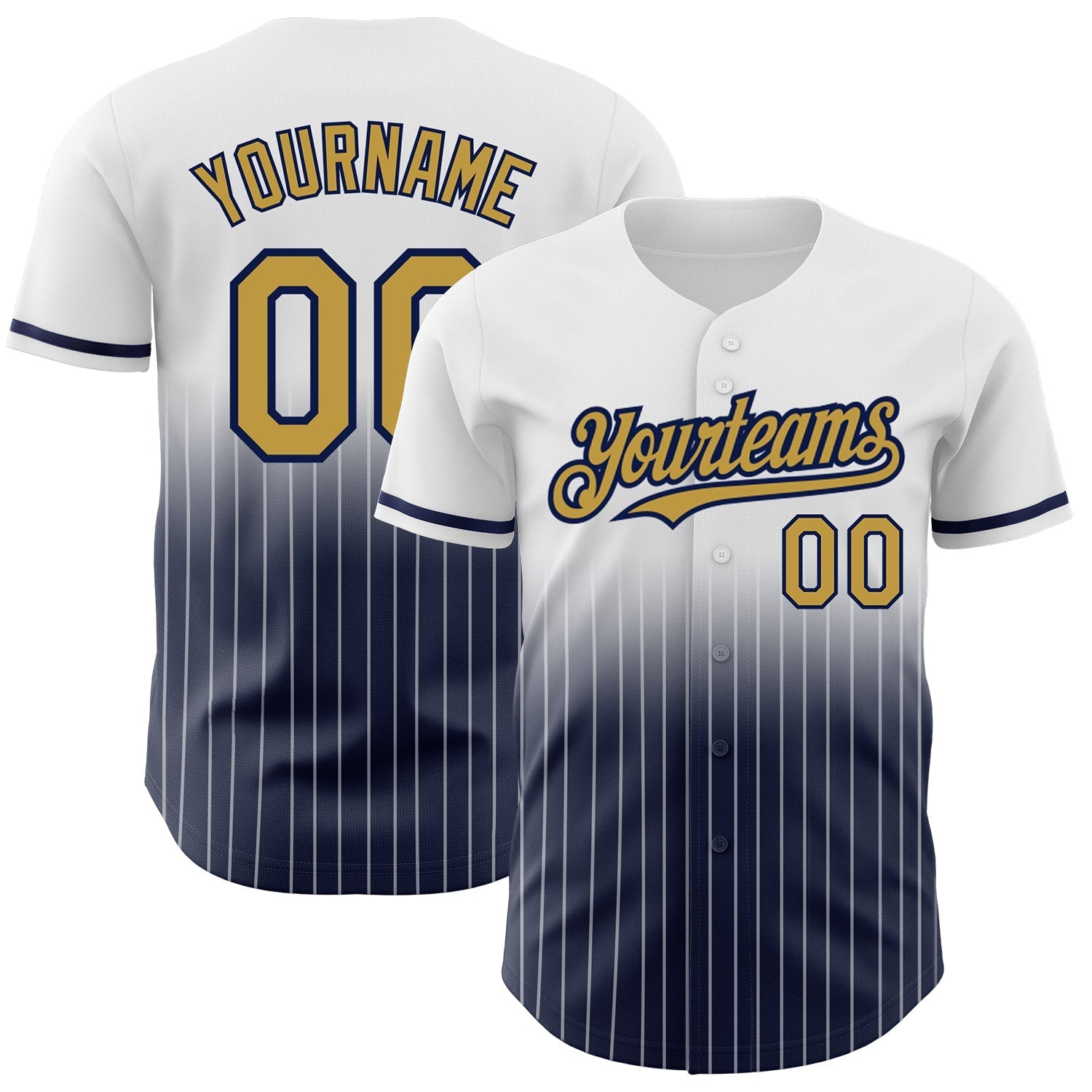 Custom White Pinstripe Old Gold-Navy Authentic Fade Fashion Baseball Jersey baseball jersey product view 1