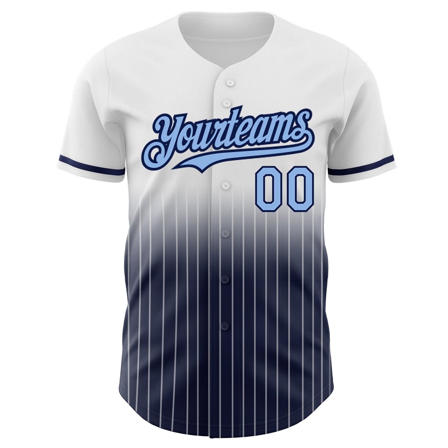Custom White Pinstripe Light Blue-Navy Authentic Fade Fashion Baseball Jersey baseball jersey product view 3