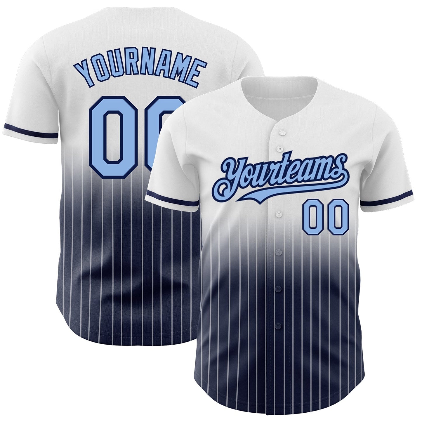 Custom White Pinstripe Light Blue-Navy Authentic Fade Fashion Baseball Jersey baseball jersey product view 1