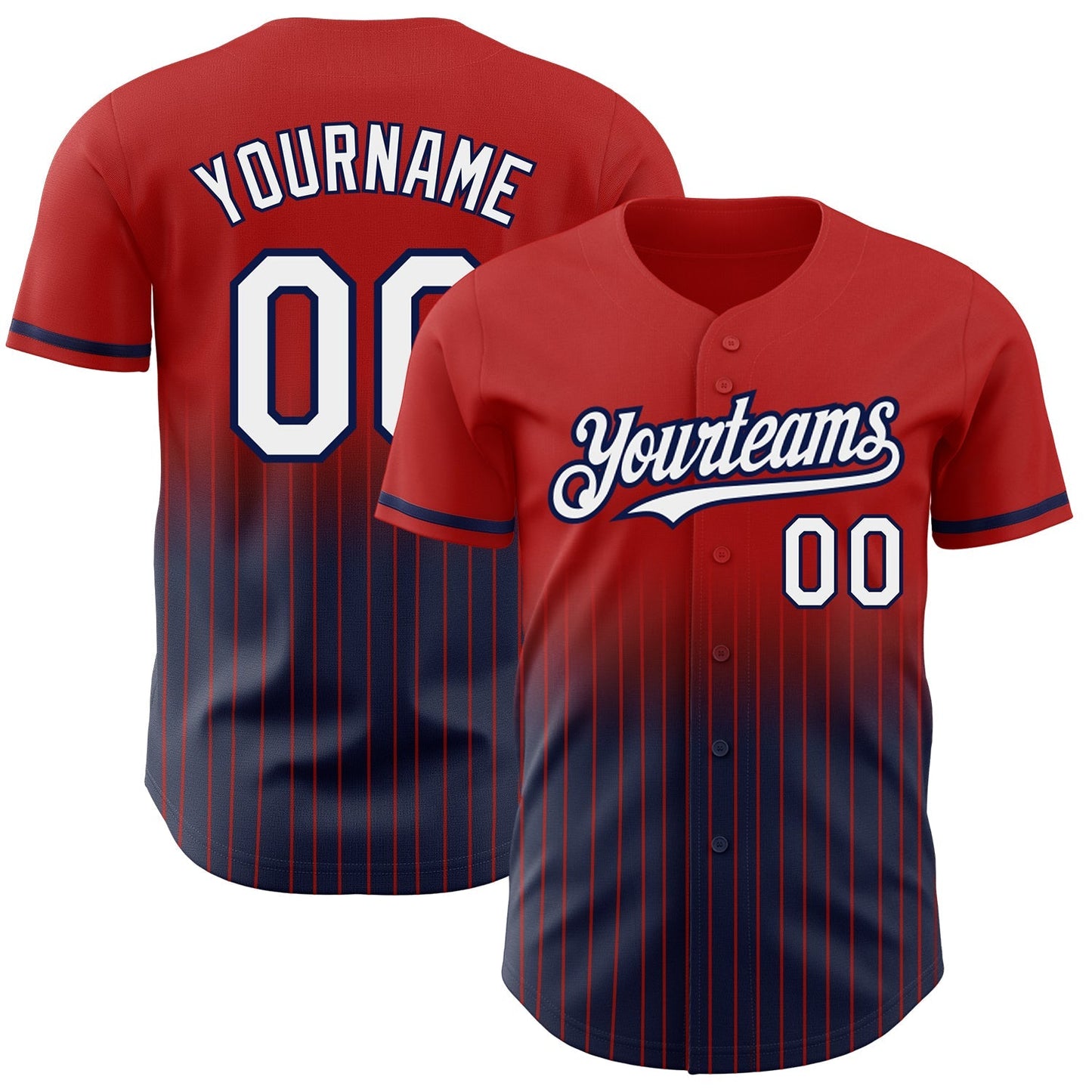 Custom Red Pinstripe White-Navy Authentic Fade Fashion Baseball Jersey baseball jersey product view 1