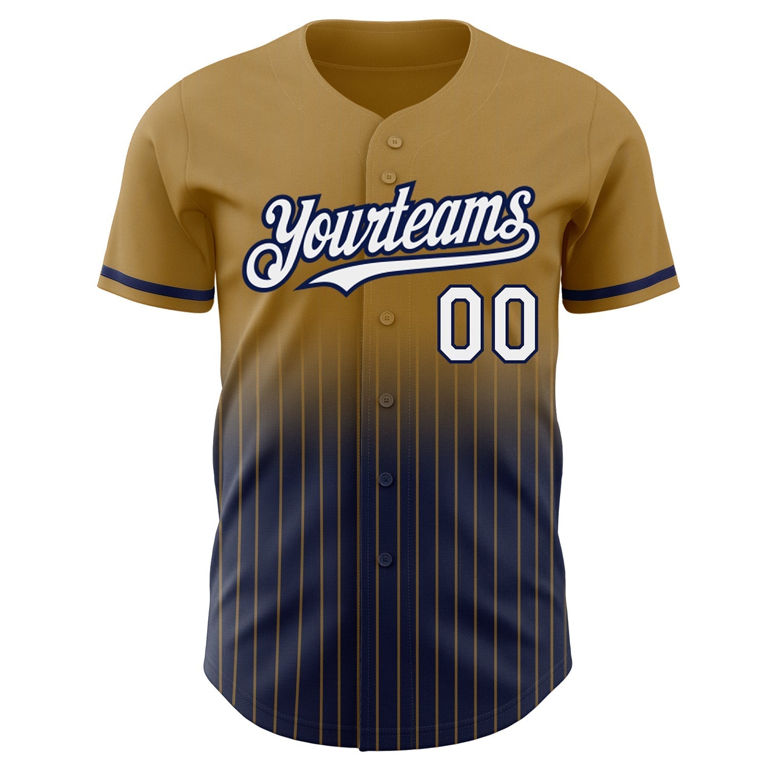 Custom Old Gold Pinstripe White-Navy Authentic Fade Fashion Baseball Jersey baseball jersey product view 3