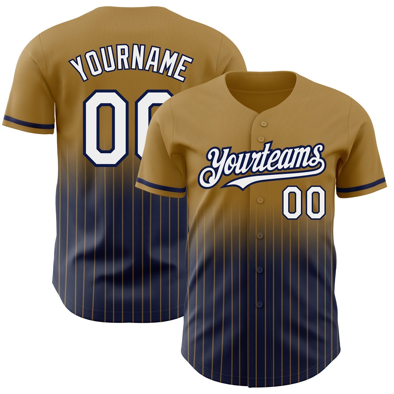 Custom Old Gold Pinstripe White-Navy Authentic Fade Fashion Baseball Jersey baseball jersey product view 1
