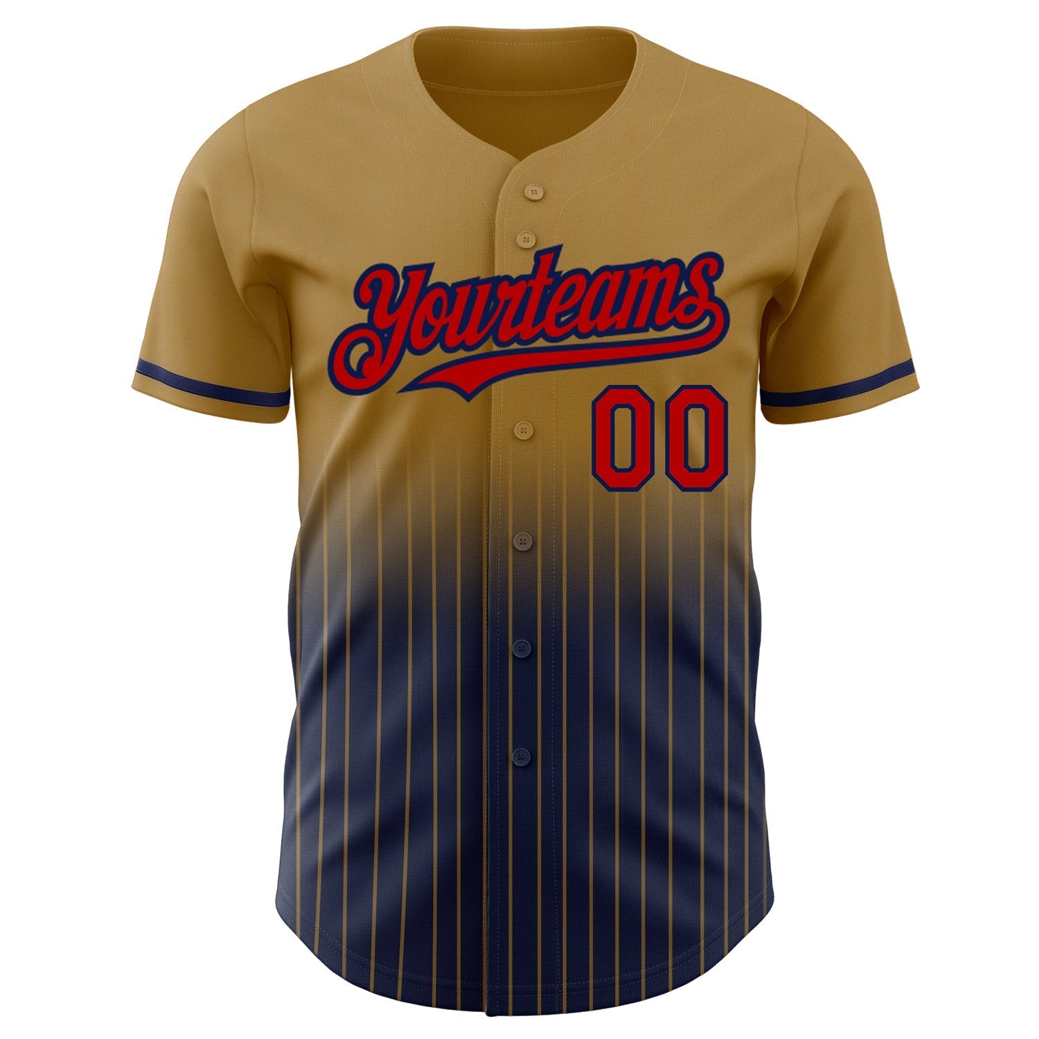 Custom Old Gold Pinstripe Red-Navy Authentic Fade Fashion Baseball Jersey baseball jersey product view 3