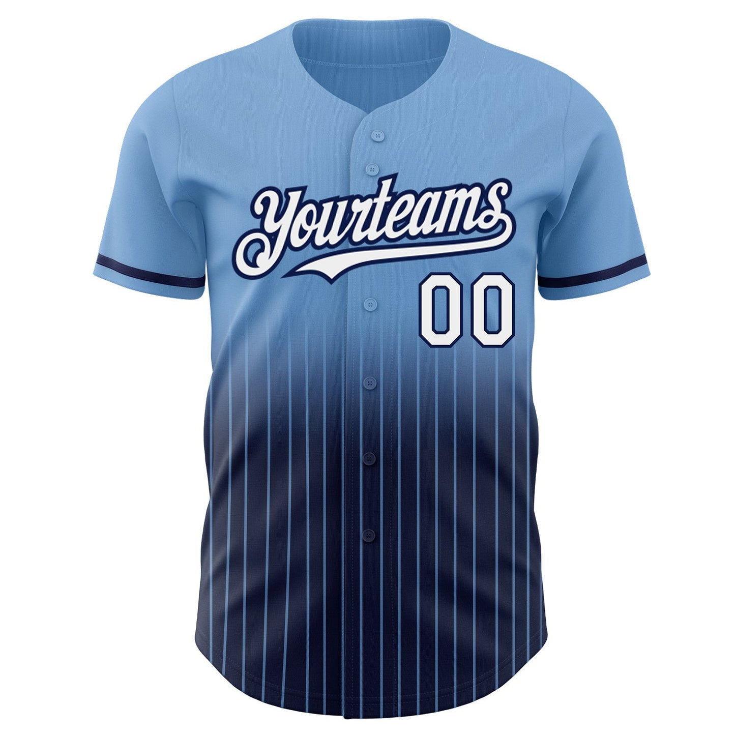 Custom Light Blue Pinstripe White-Navy Authentic Fade Fashion Baseball Jersey baseball jersey product view 3
