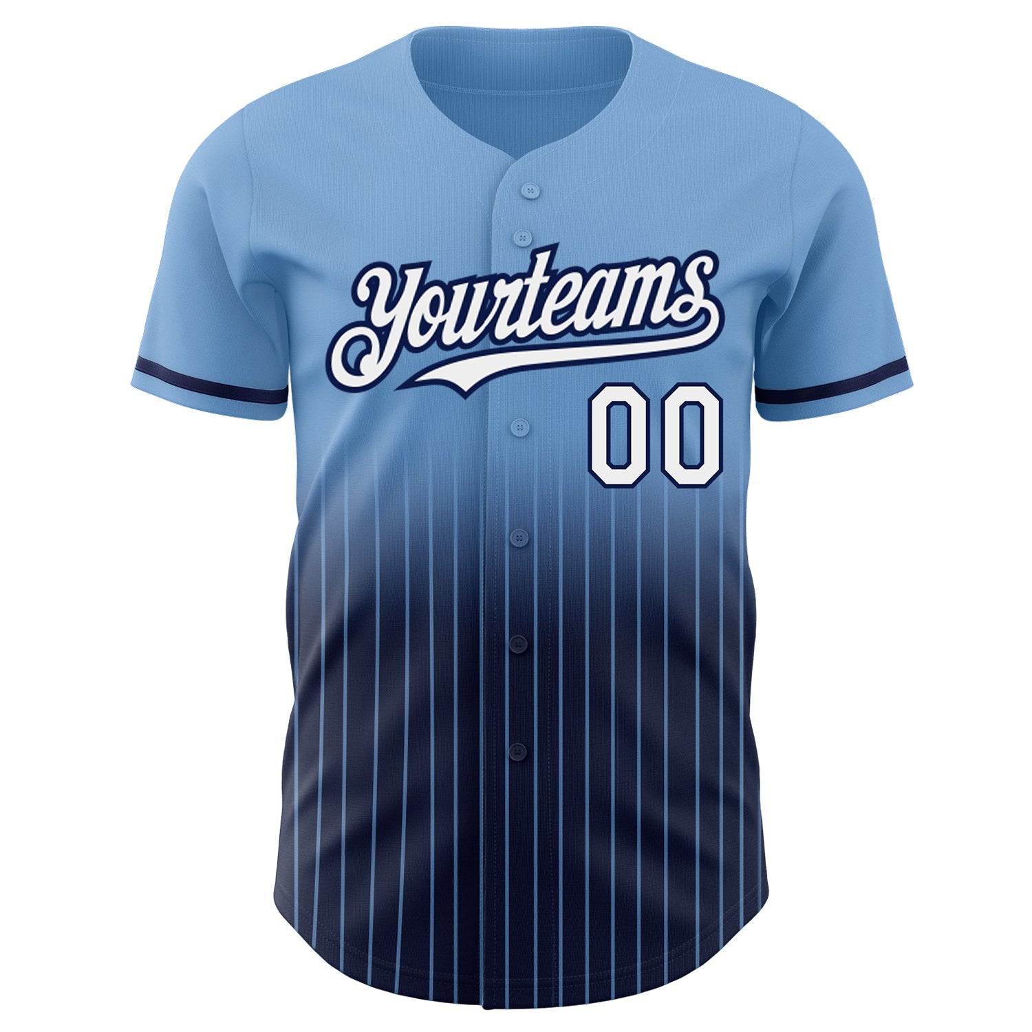 Custom Light Blue Pinstripe White-Navy Authentic Fade Fashion Baseball Jersey baseball jersey product view 3