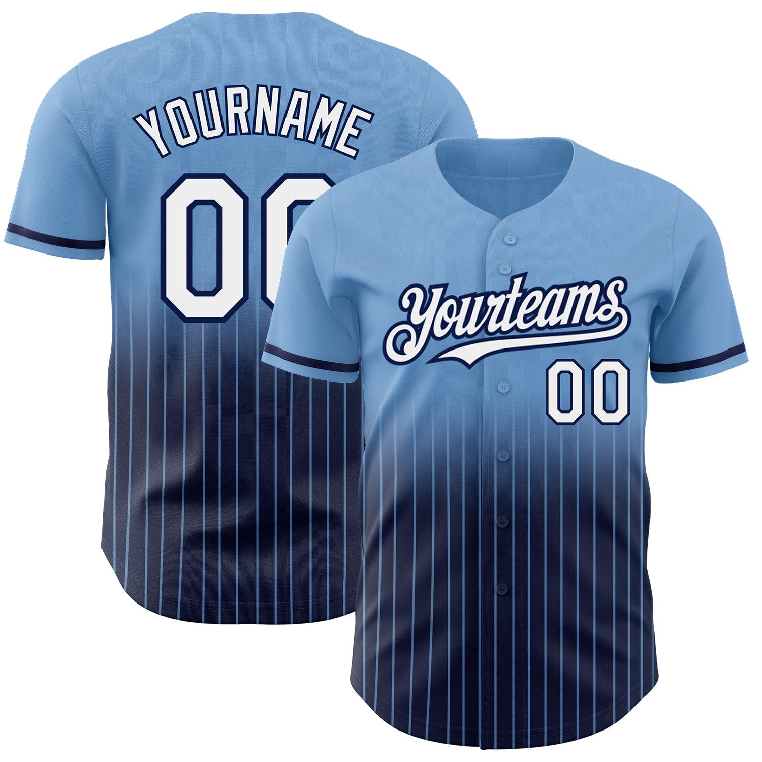 Custom Light Blue Pinstripe White-Navy Authentic Fade Fashion Baseball Jersey baseball jersey product view 1