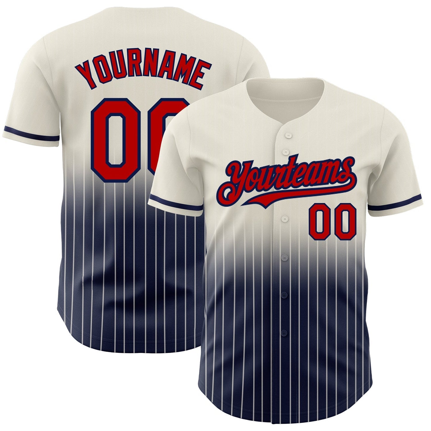 Custom Cream Pinstripe Red-Navy Authentic Fade Fashion Baseball Jersey baseball jersey product view 1