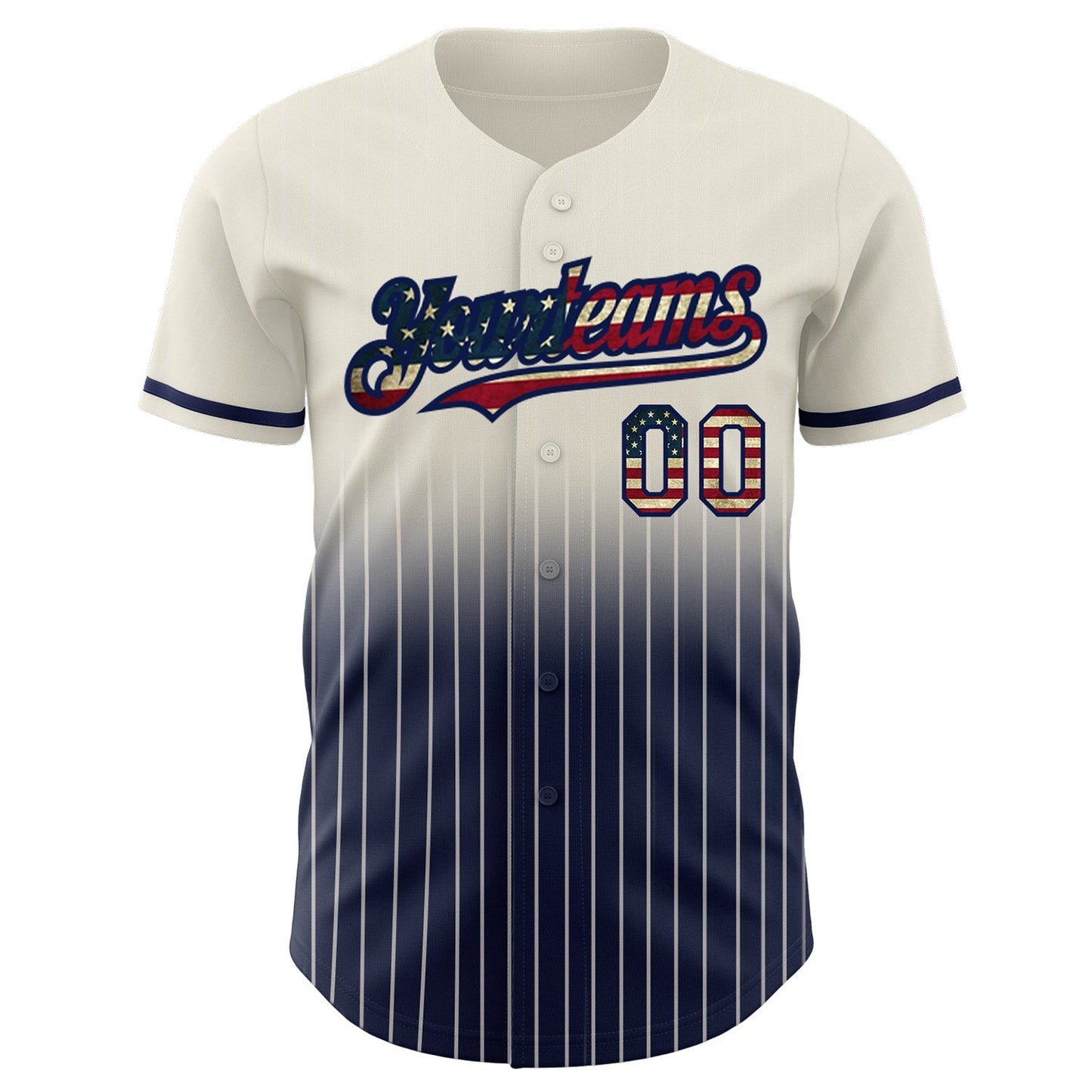 Custom Cream Pinstripe Vintage USA Flag-Navy Authentic Fade Fashion Baseball Jersey baseball jersey product view 3