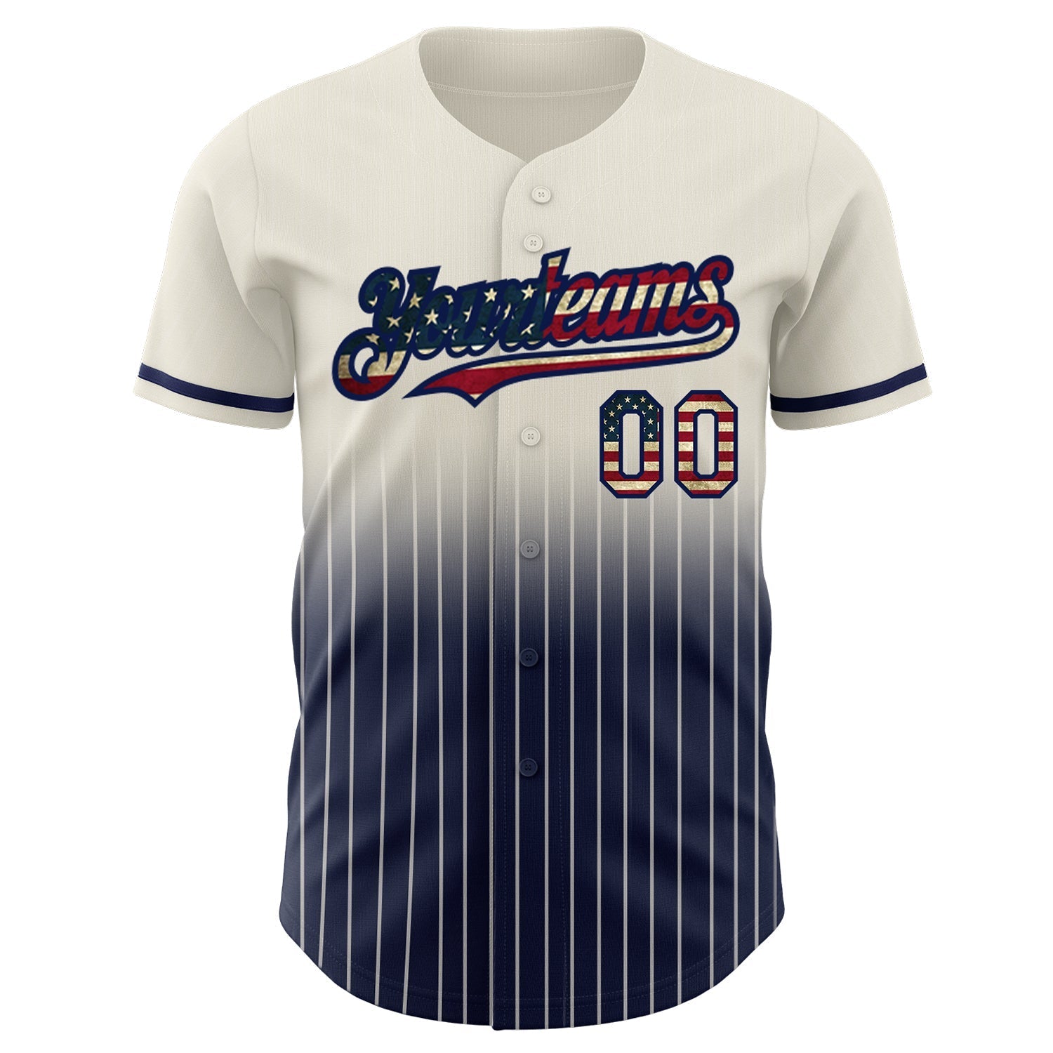 Custom Cream Pinstripe Vintage USA Flag-Navy Authentic Fade Fashion Baseball Jersey baseball jersey product view 3