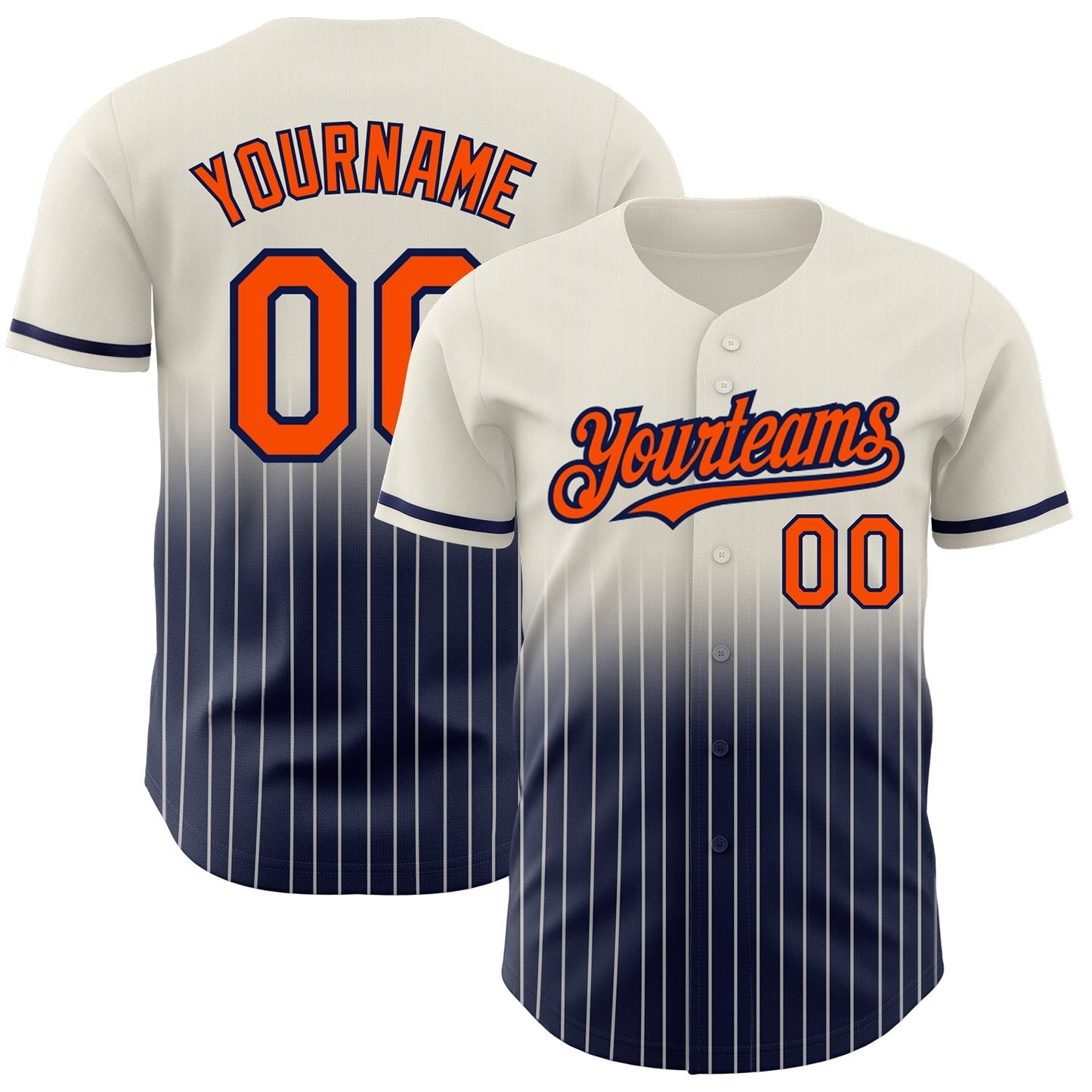 Custom Cream Pinstripe Orange-Navy Authentic Fade Fashion Baseball Jersey baseball jersey product view 1