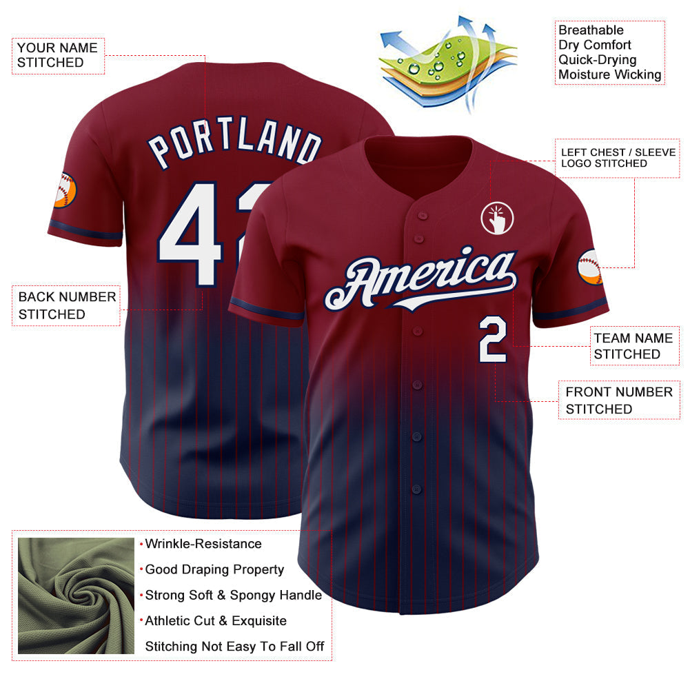 Custom Maroon Pinstripe White-Navy Authentic Fade Fashion Baseball Jersey baseball jersey product view 4