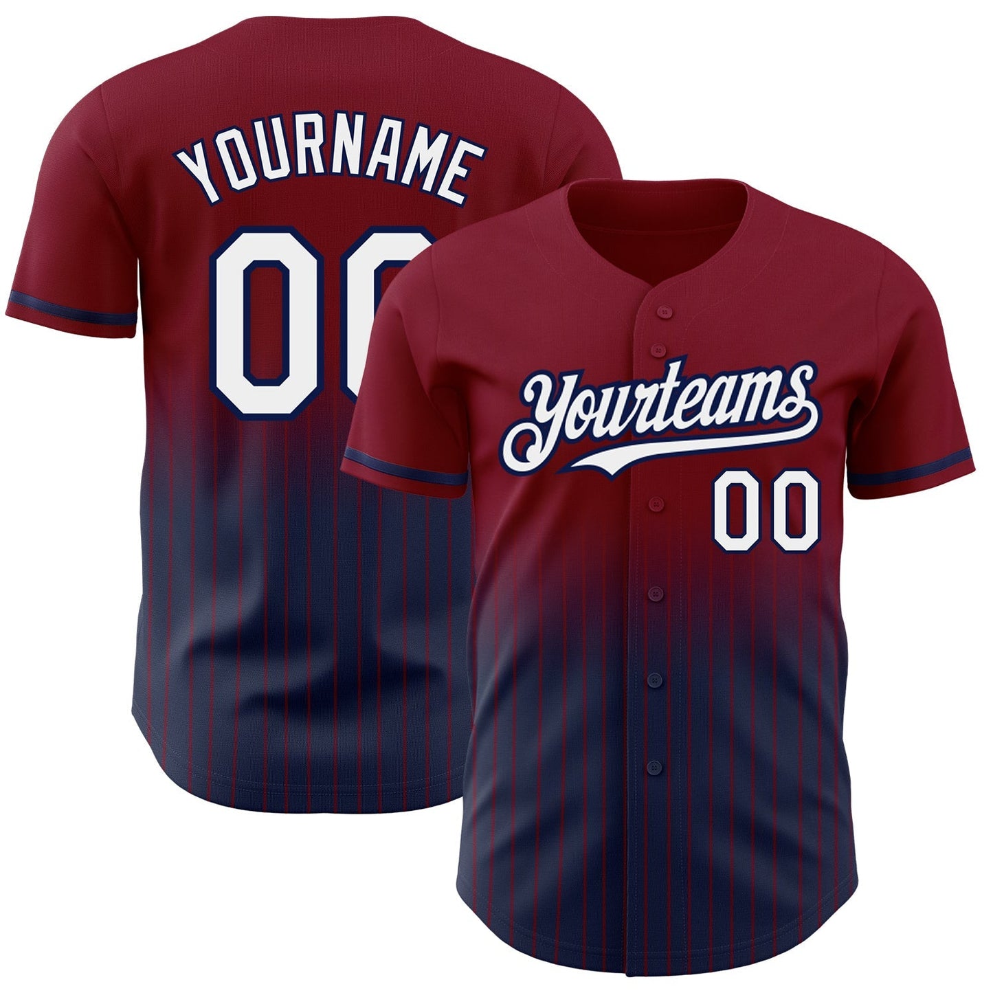 Custom Maroon Pinstripe White-Navy Authentic Fade Fashion Baseball Jersey baseball jersey product view 1