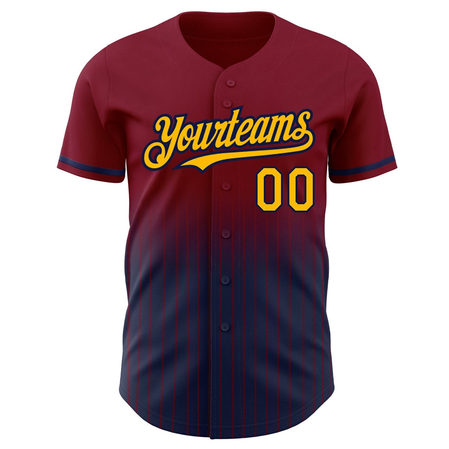 Custom Maroon Pinstripe Gold-Navy Authentic Fade Fashion Baseball Jersey baseball jersey product view 3