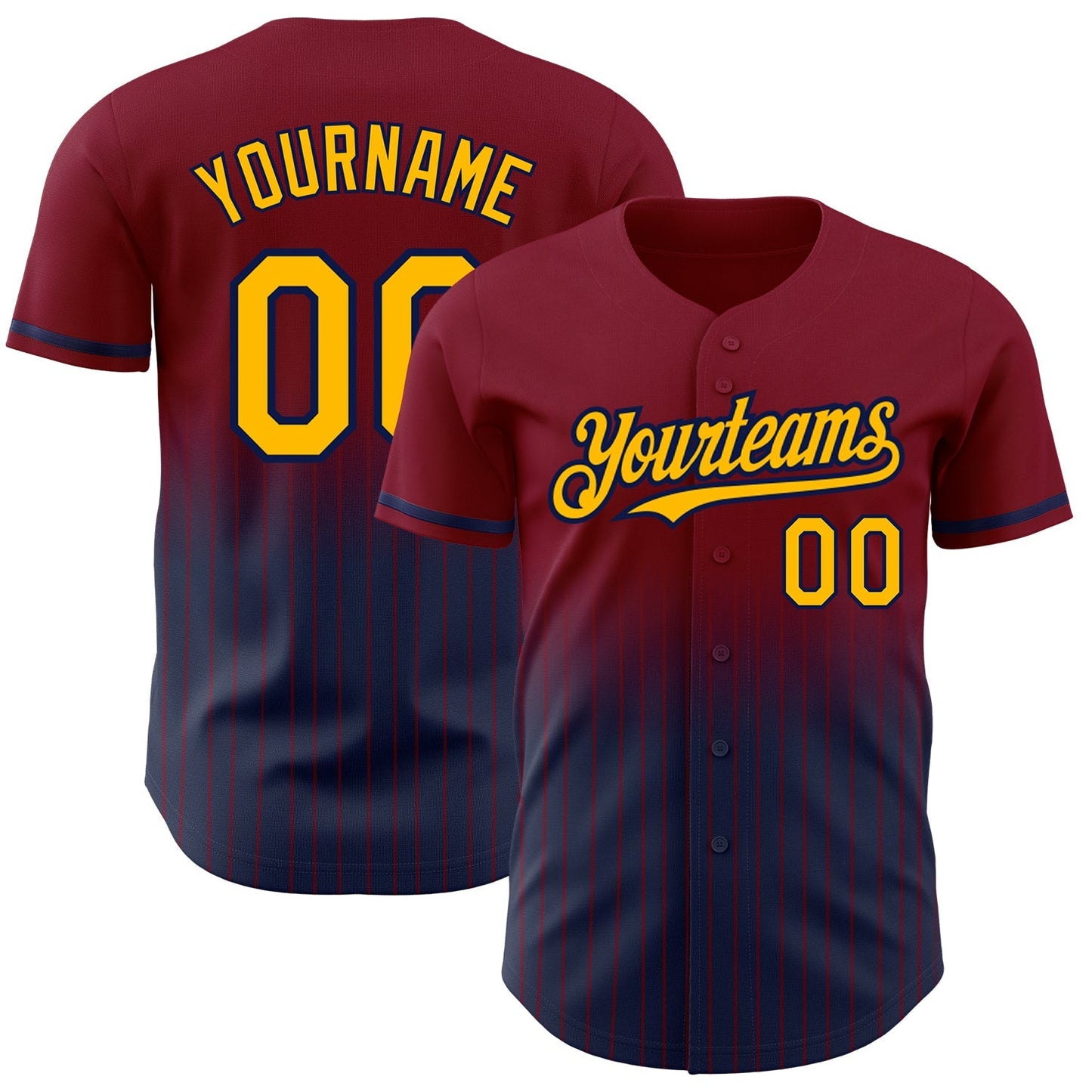 Custom Maroon Pinstripe Gold-Navy Authentic Fade Fashion Baseball Jersey baseball jersey product view 1