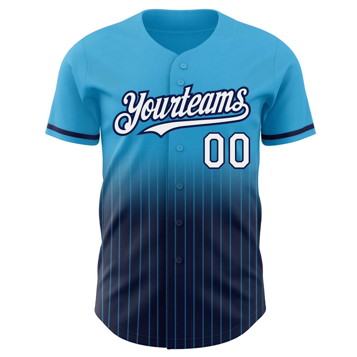 Custom Sky Blue Pinstripe White-Navy Authentic Fade Fashion Baseball Jersey baseball jersey product view 3