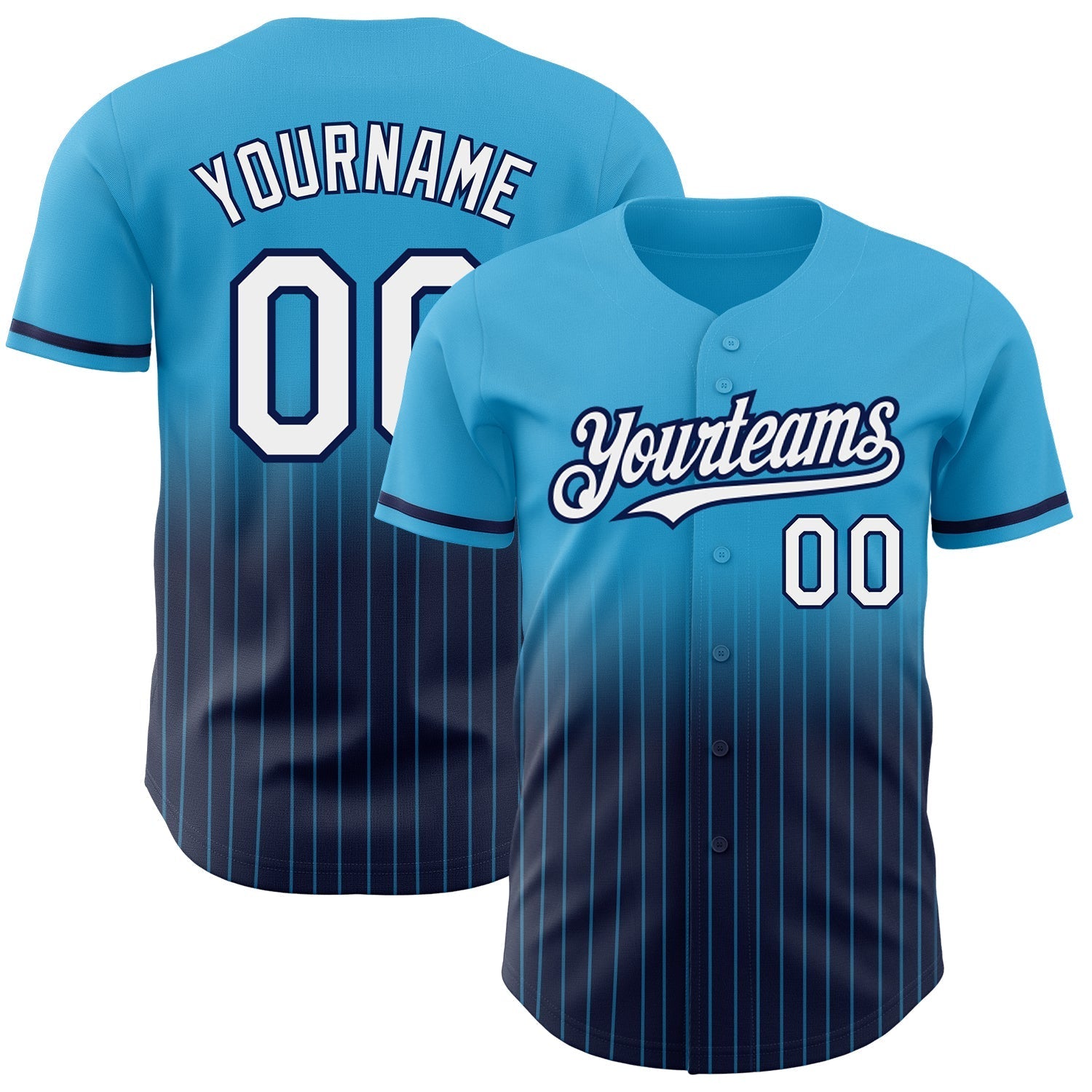 Custom Sky Blue Pinstripe White-Navy Authentic Fade Fashion Baseball Jersey baseball jersey product view 1