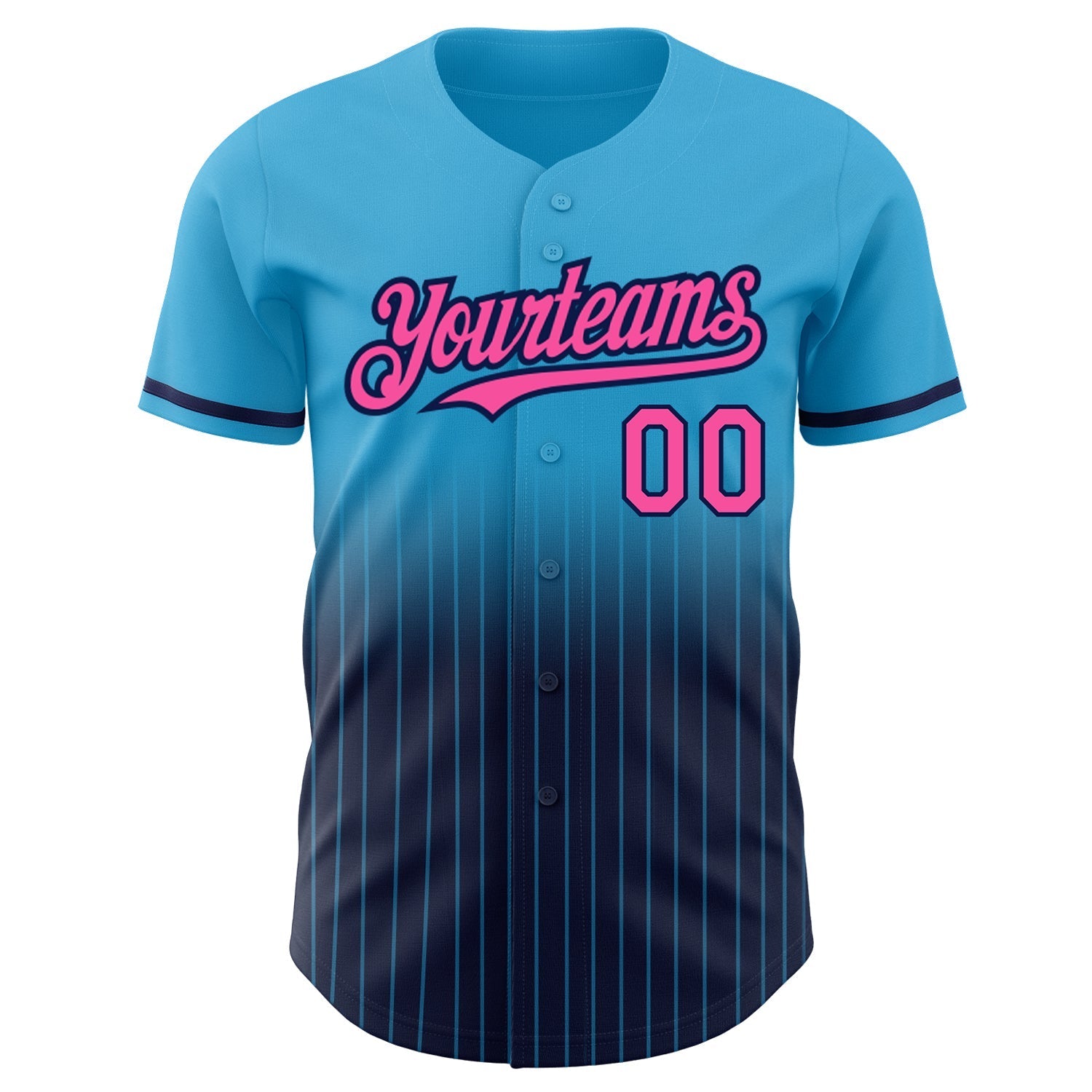Custom Sky Blue Pinstripe Pink-Navy Authentic Fade Fashion Baseball Jersey baseball jersey product view 3