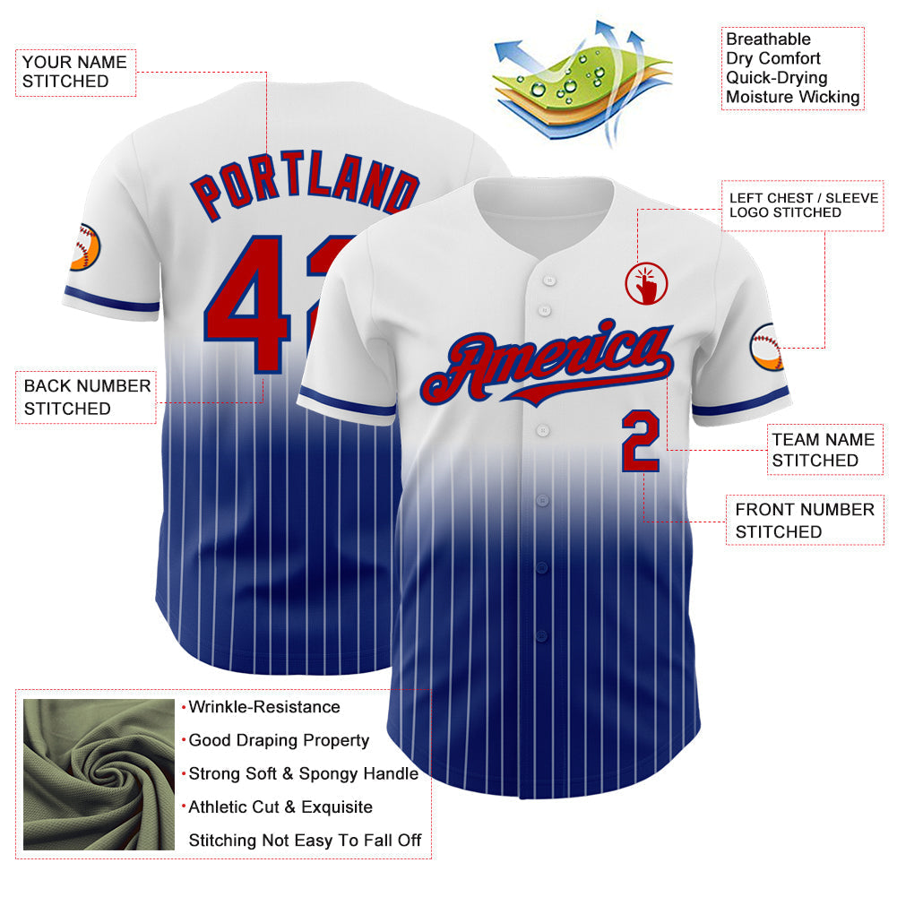 Custom White Pinstripe Red-Royal Authentic Fade Fashion Baseball Jersey baseball jersey product view 4