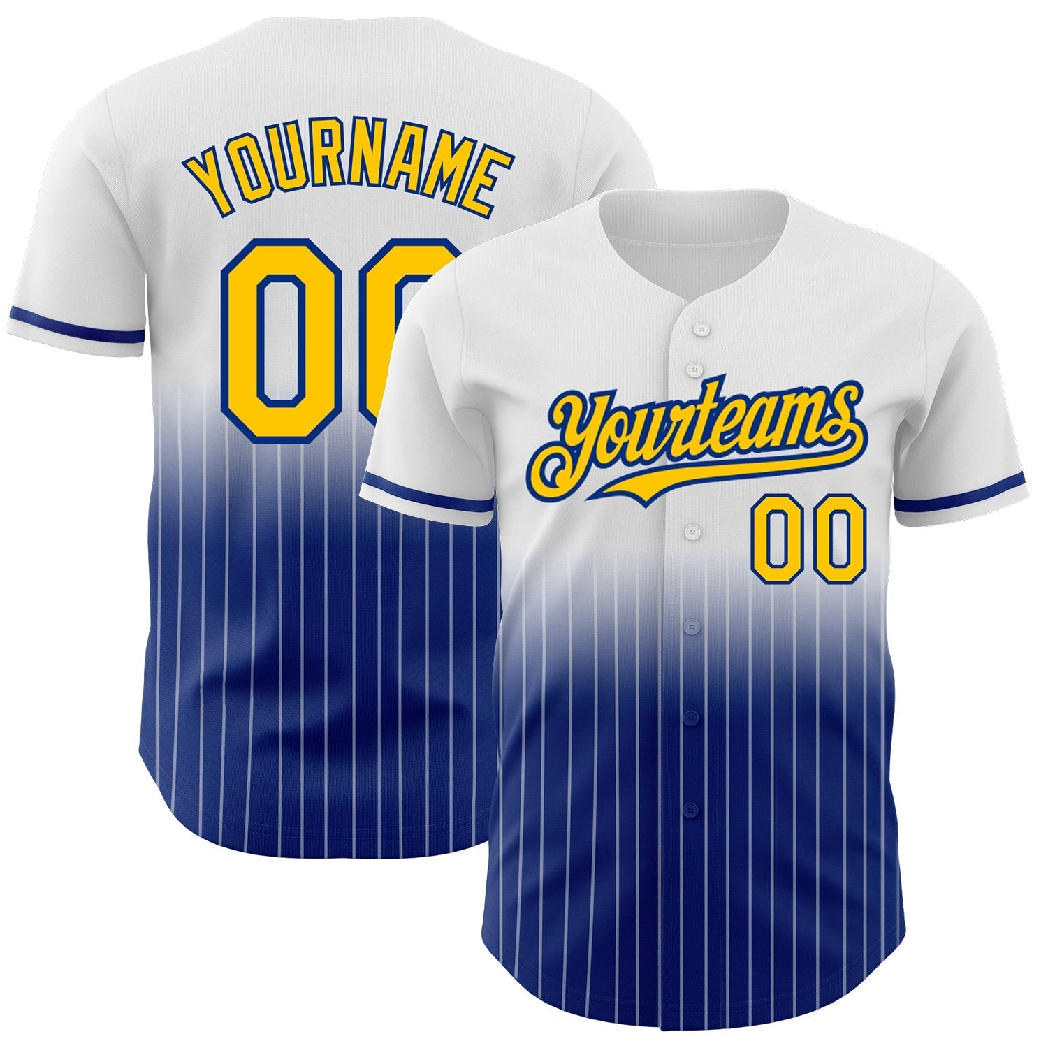 Custom White Pinstripe Yellow-Royal Authentic Fade Fashion Baseball Jersey baseball jersey product view 1