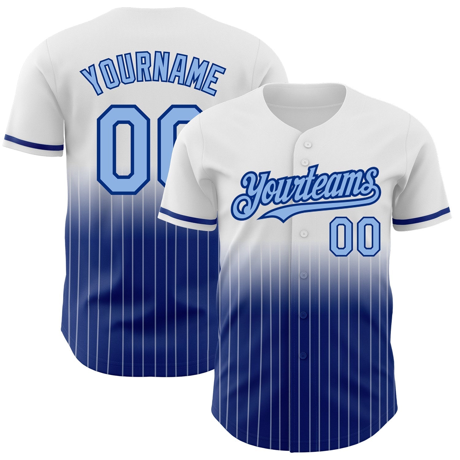 Custom White Pinstripe Light Blue-Royal Authentic Fade Fashion Baseball Jersey baseball jersey product view 1