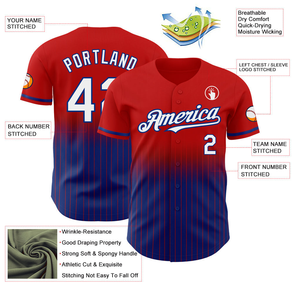 Custom Red Pinstripe White-Royal Authentic Fade Fashion Baseball Jersey baseball jersey product view 4
