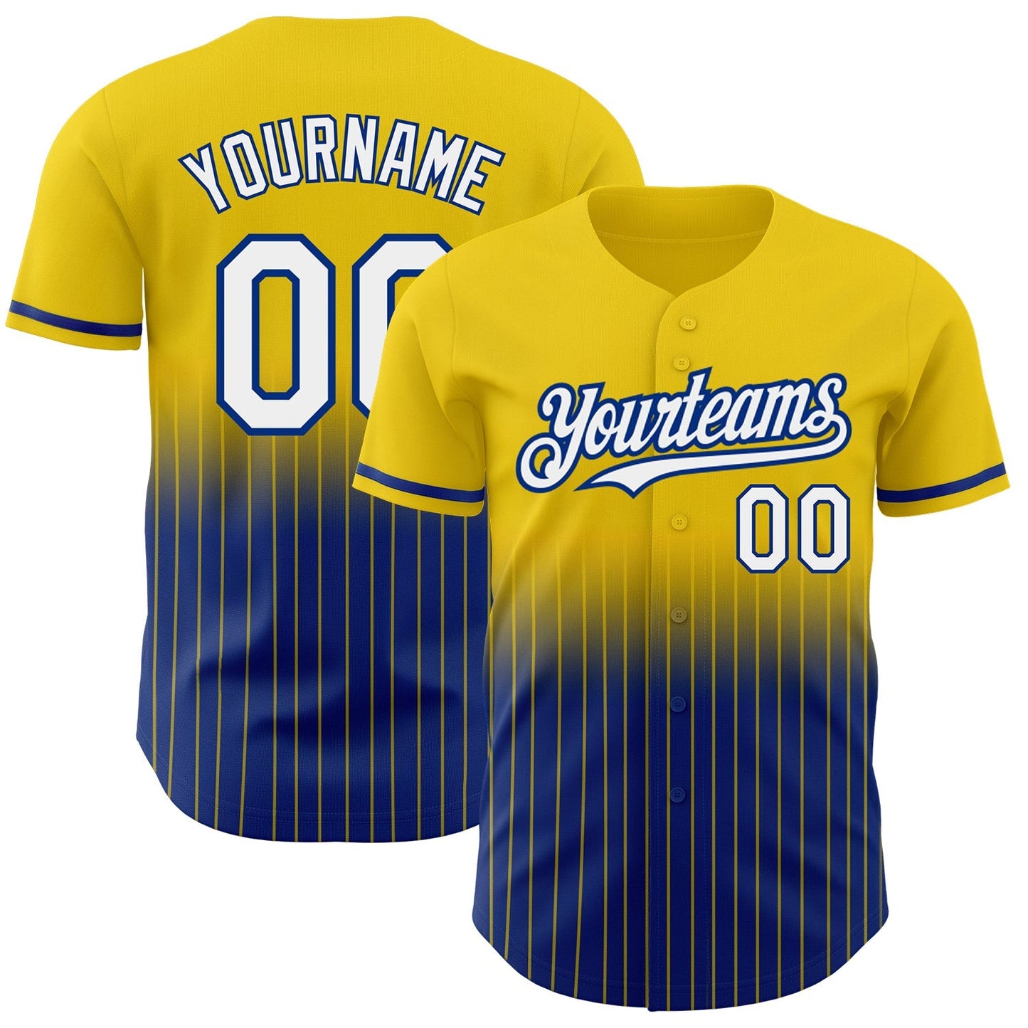 Custom Yellow Pinstripe White-Royal Authentic Fade Fashion Baseball Jersey baseball jersey product view 1