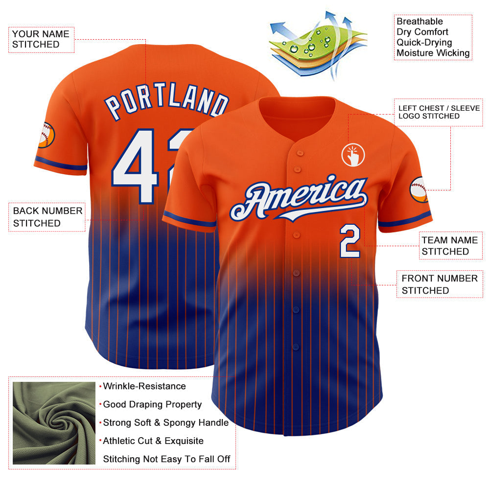 Custom Orange Pinstripe White-Royal Authentic Fade Fashion Baseball Jersey baseball jersey product view 4