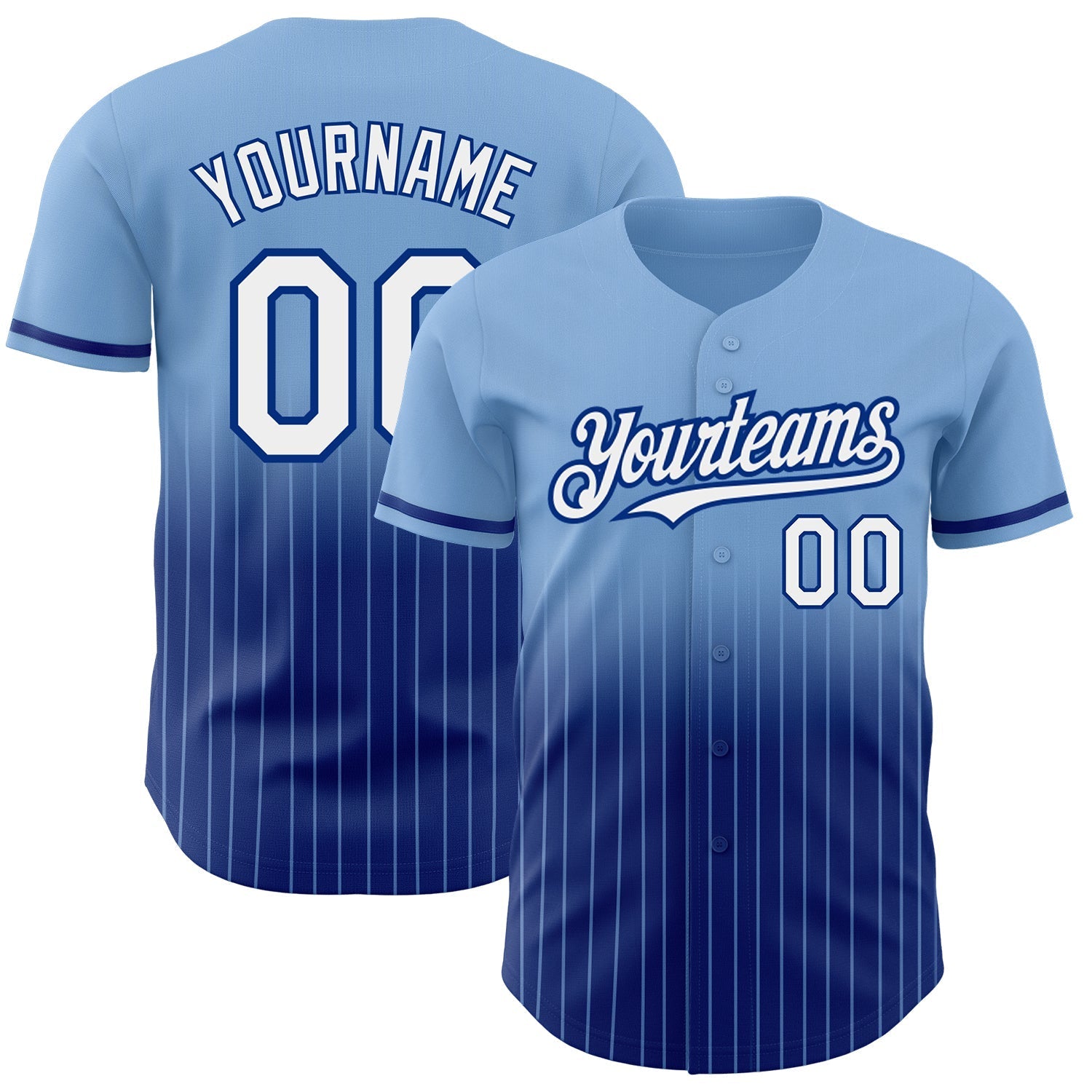 Custom Light Blue Pinstripe White-Royal Authentic Fade Fashion Baseball Jersey baseball jersey product view 1