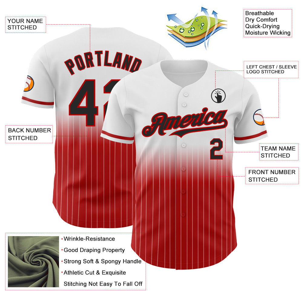 Custom White Pinstripe Black-Red Authentic Fade Fashion Baseball Jersey baseball jersey product view 4