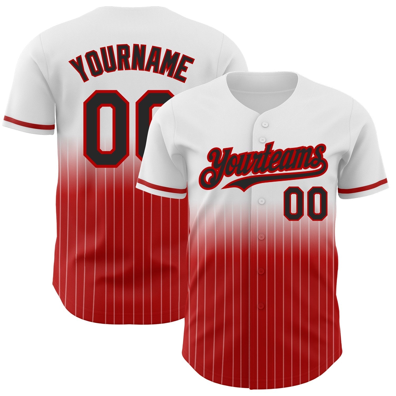 Custom White Pinstripe Black-Red Authentic Fade Fashion Baseball Jersey baseball jersey product view 1