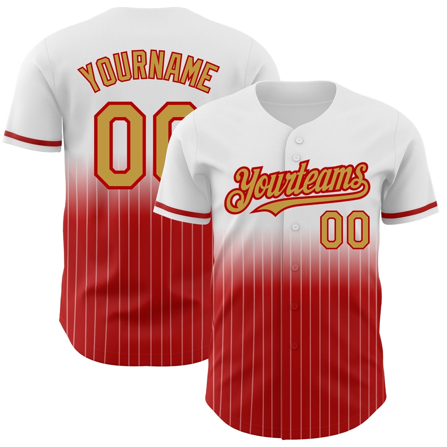 Custom White Pinstripe Old Gold-Red Authentic Fade Fashion Baseball Jersey baseball jersey product view 1