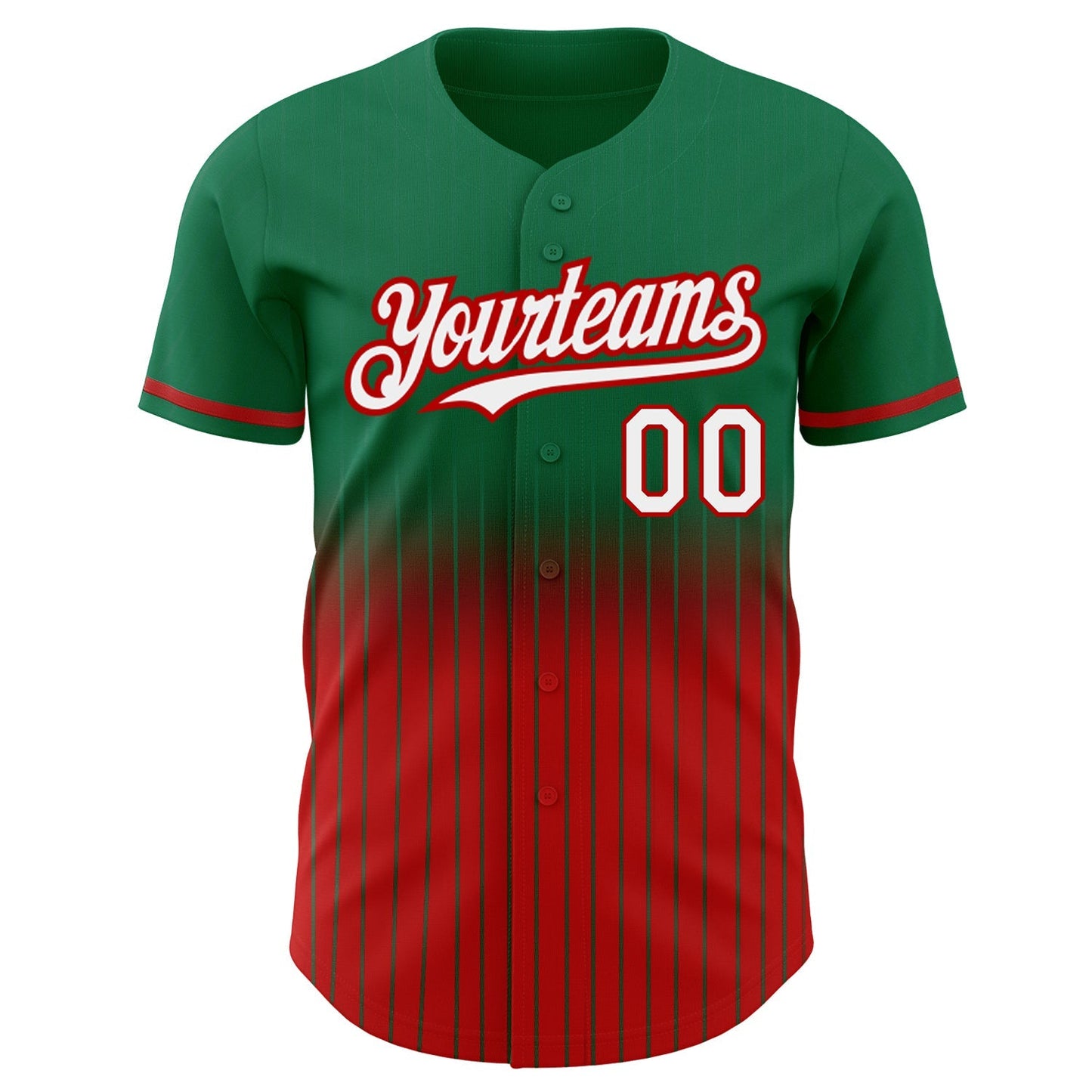 Custom Kelly Green Pinstripe White-Red Authentic Fade Fashion Baseball Jersey baseball jersey product view 3