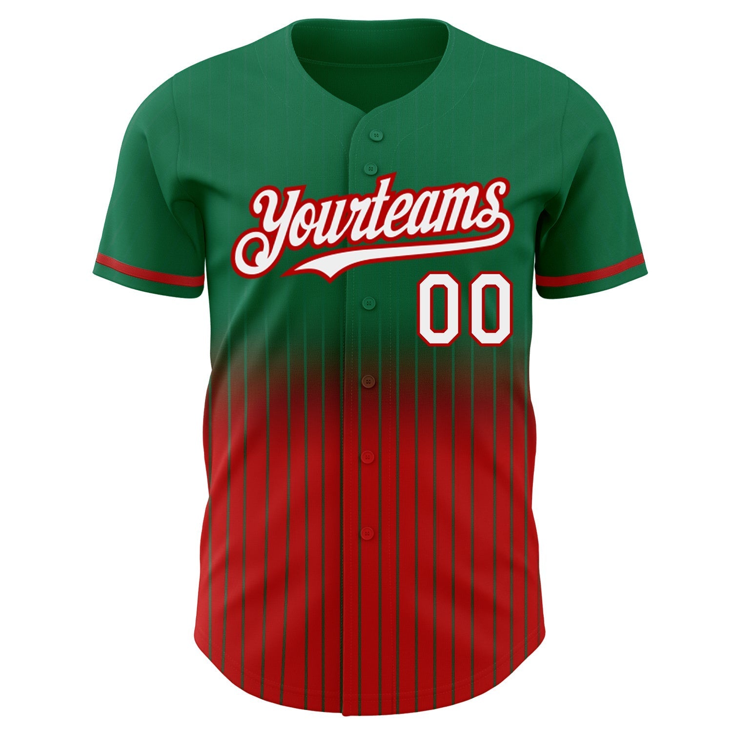 Custom Kelly Green Pinstripe White-Red Authentic Fade Fashion Baseball Jersey baseball jersey product view 3