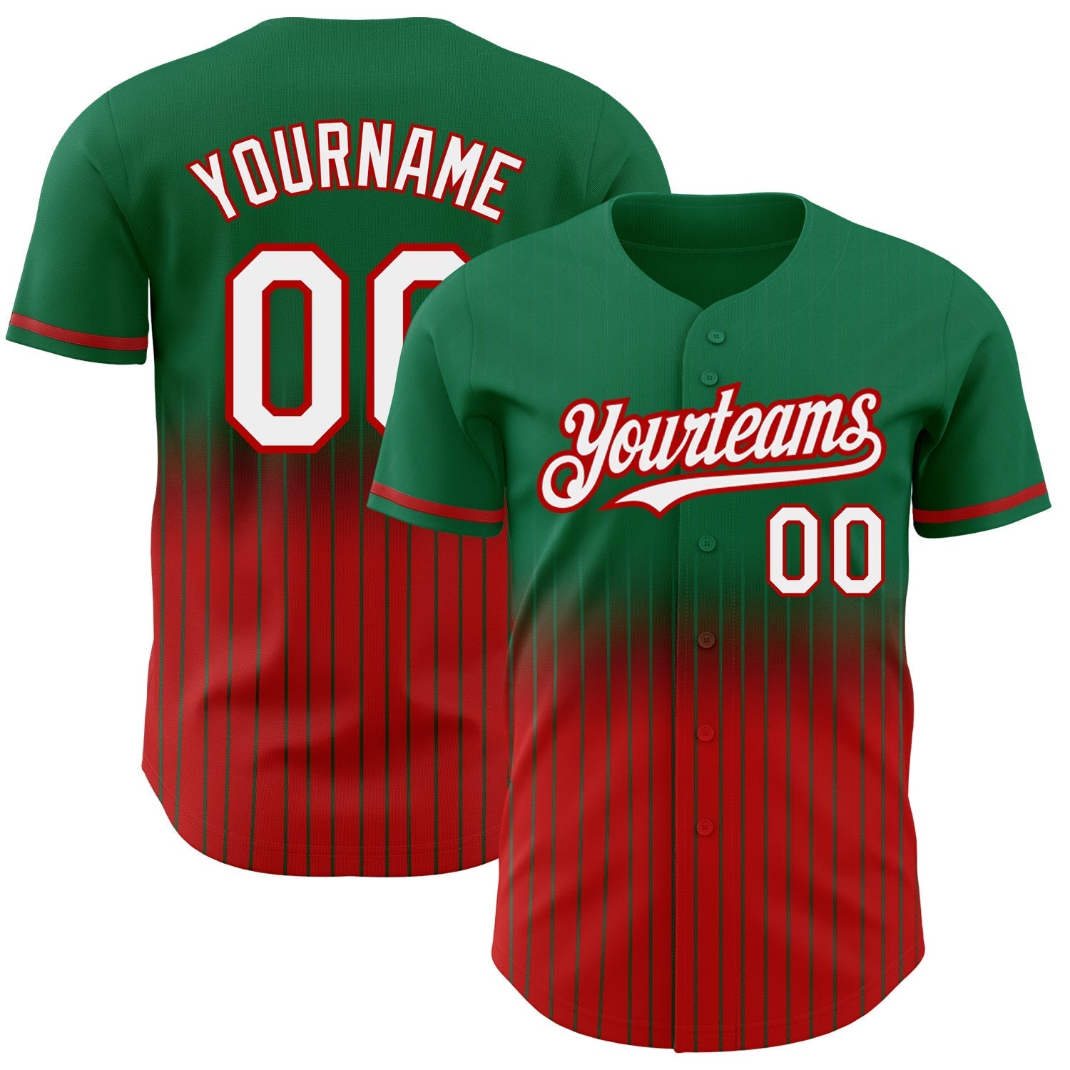 Custom Kelly Green Pinstripe White-Red Authentic Fade Fashion Baseball Jersey baseball jersey product view 1
