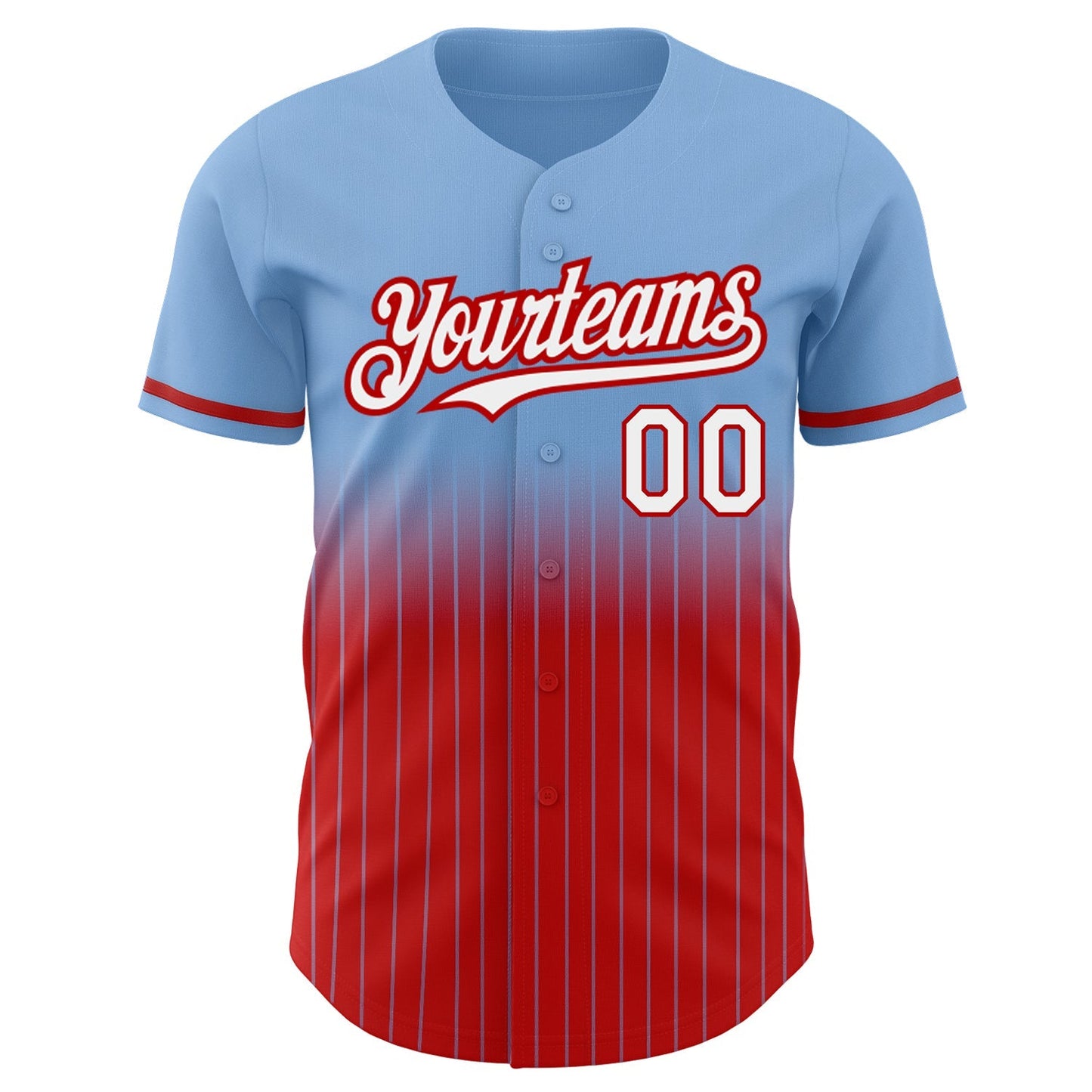 Custom Light Blue Pinstripe White-Red Authentic Fade Fashion Baseball Jersey baseball jersey product view 3