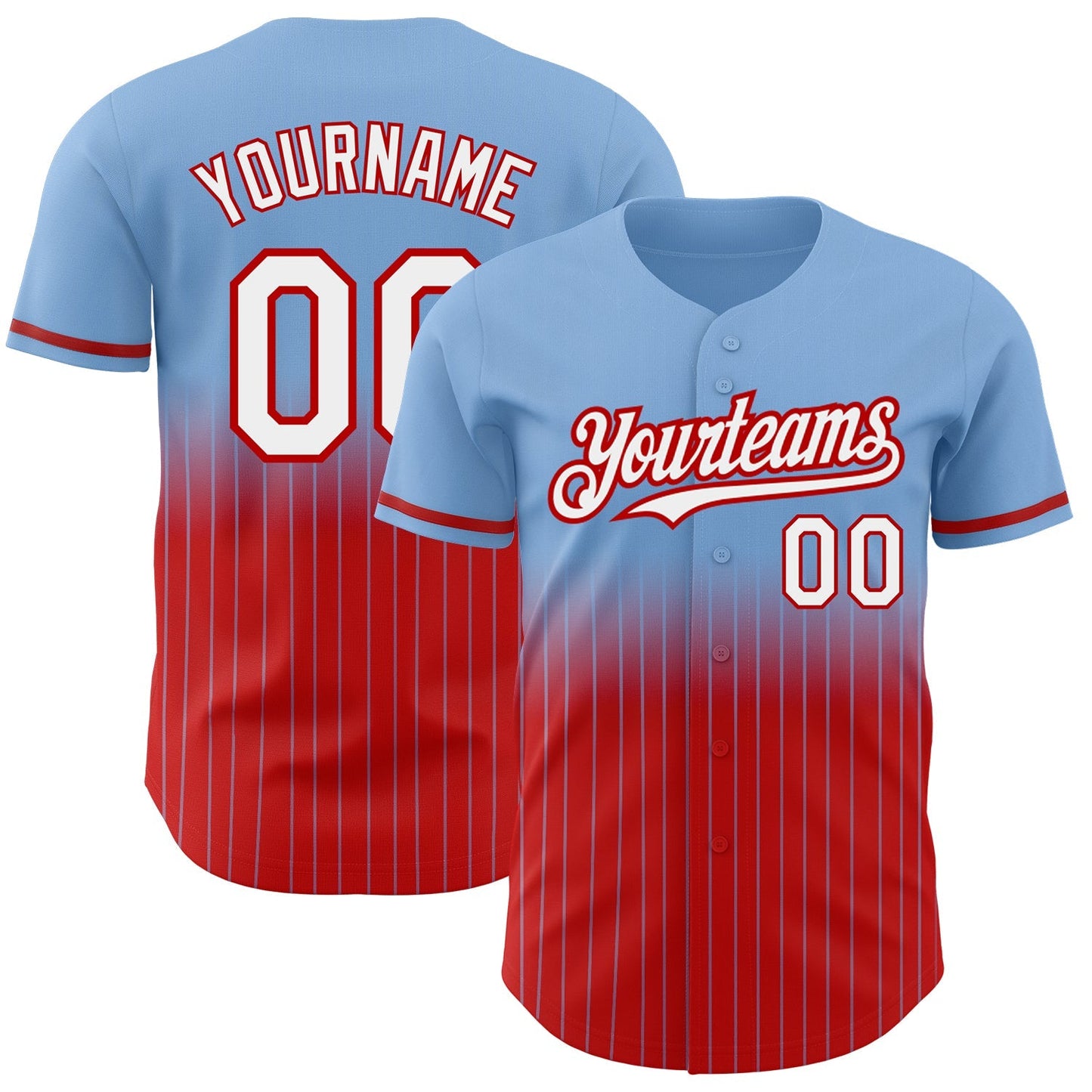 Custom Light Blue Pinstripe White-Red Authentic Fade Fashion Baseball Jersey baseball jersey product view 1