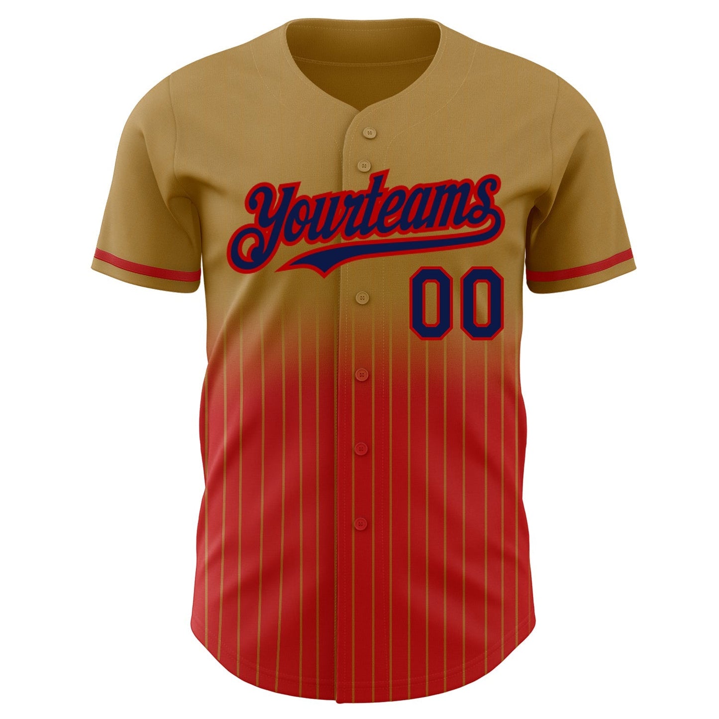 Custom Old Gold Pinstripe Navy-Red Authentic Fade Fashion Baseball Jersey baseball jersey product view 3