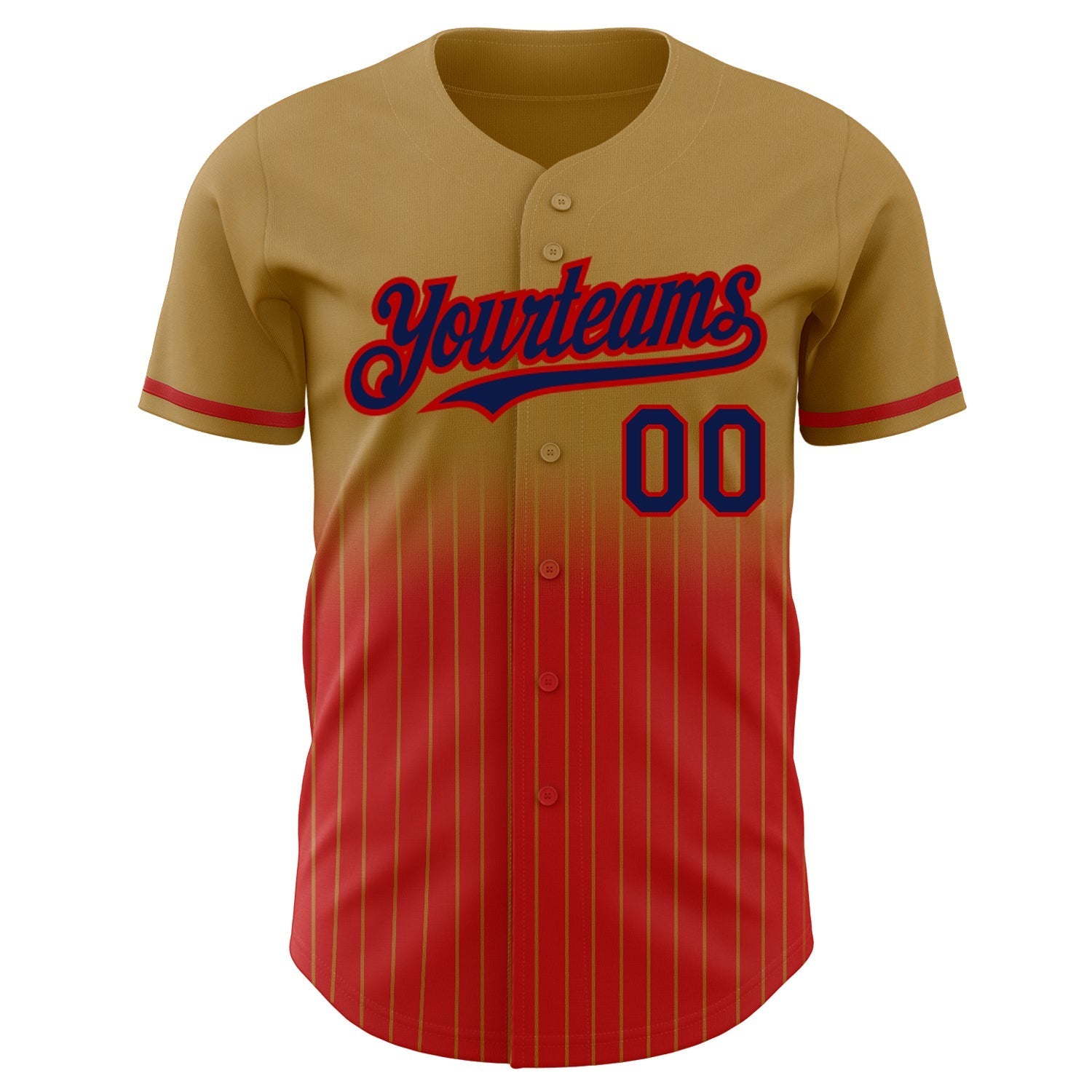 Custom Old Gold Pinstripe Navy-Red Authentic Fade Fashion Baseball Jersey baseball jersey product view 3