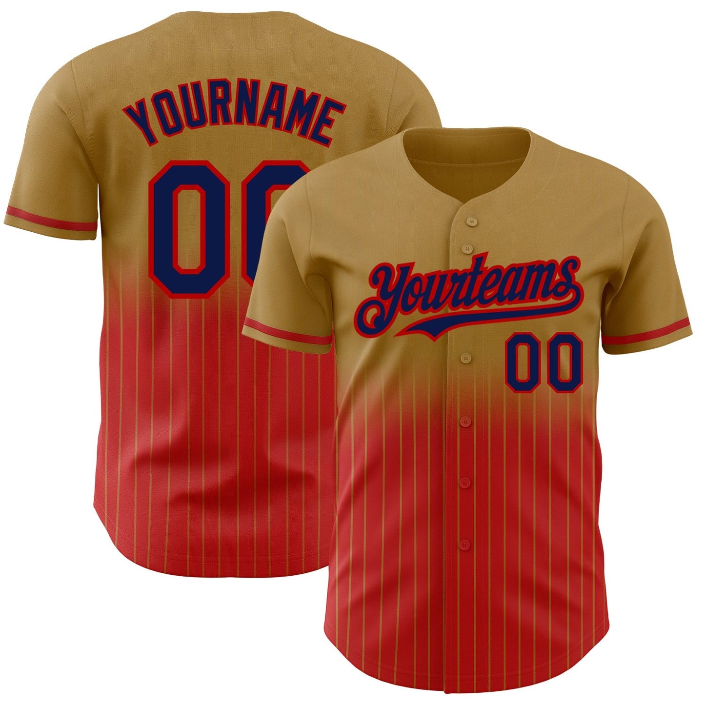 Custom Old Gold Pinstripe Navy-Red Authentic Fade Fashion Baseball Jersey baseball jersey product view 1