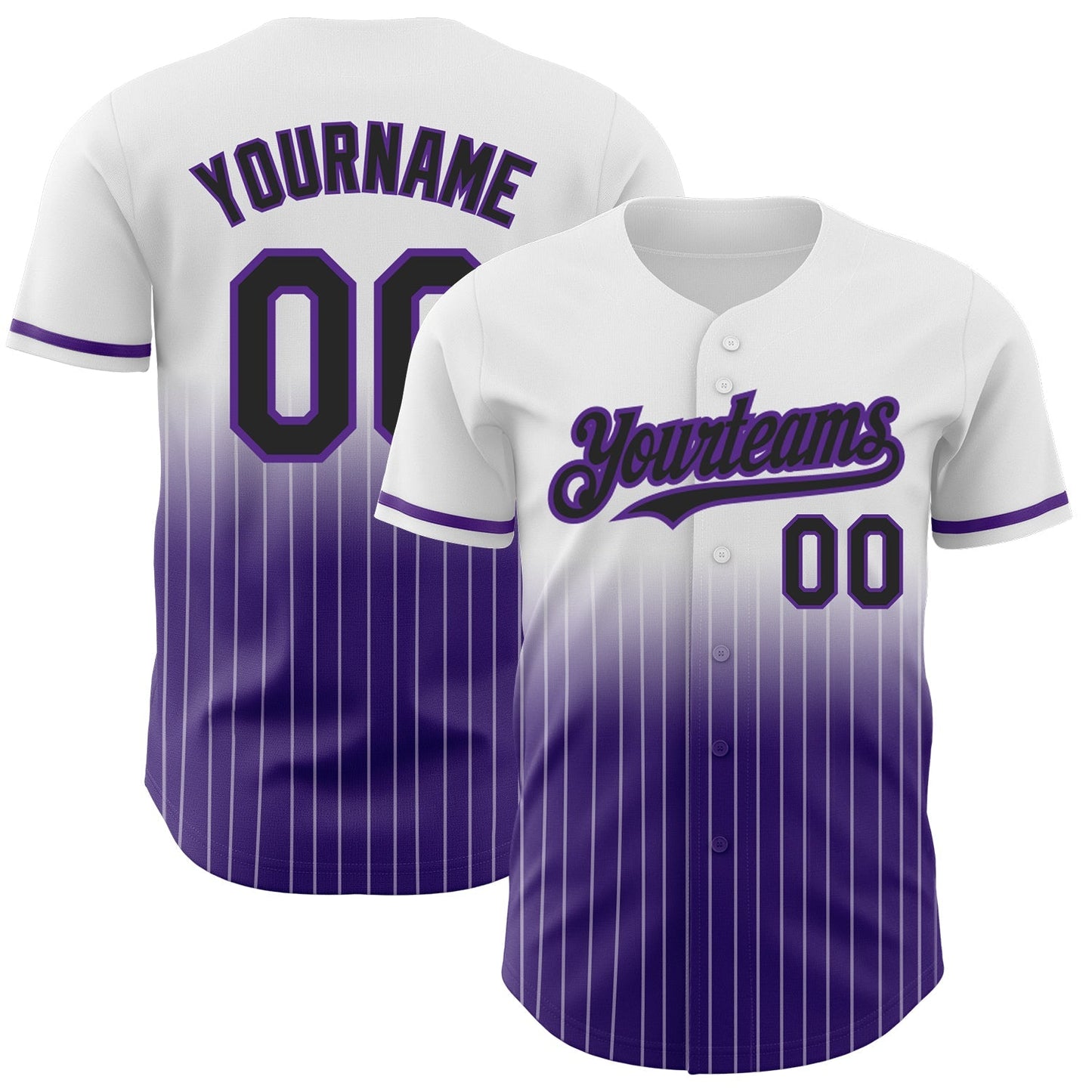 Custom White Pinstripe Black-Purple Authentic Fade Fashion Baseball Jersey baseball jersey product view 1