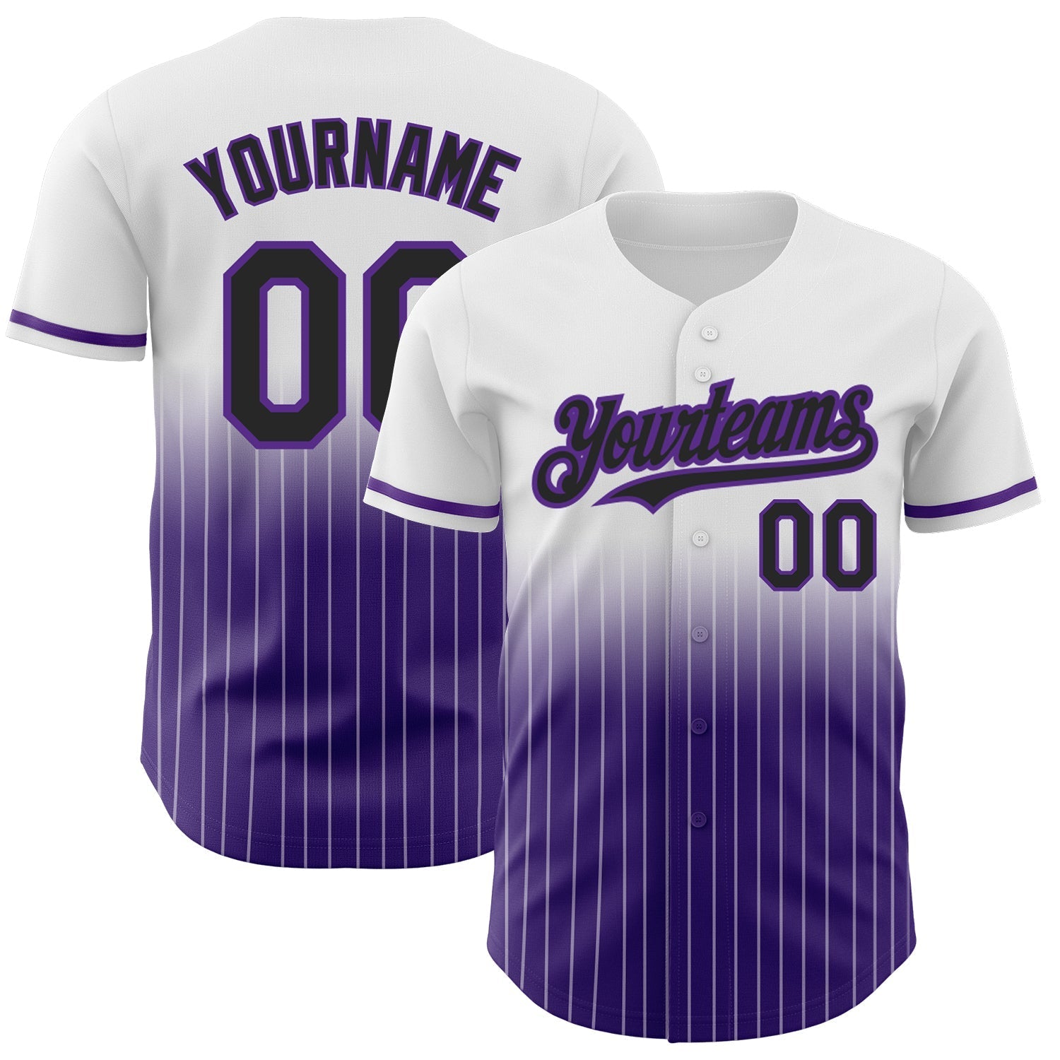 Custom White Pinstripe Black-Purple Authentic Fade Fashion Baseball Jersey baseball jersey product view 1